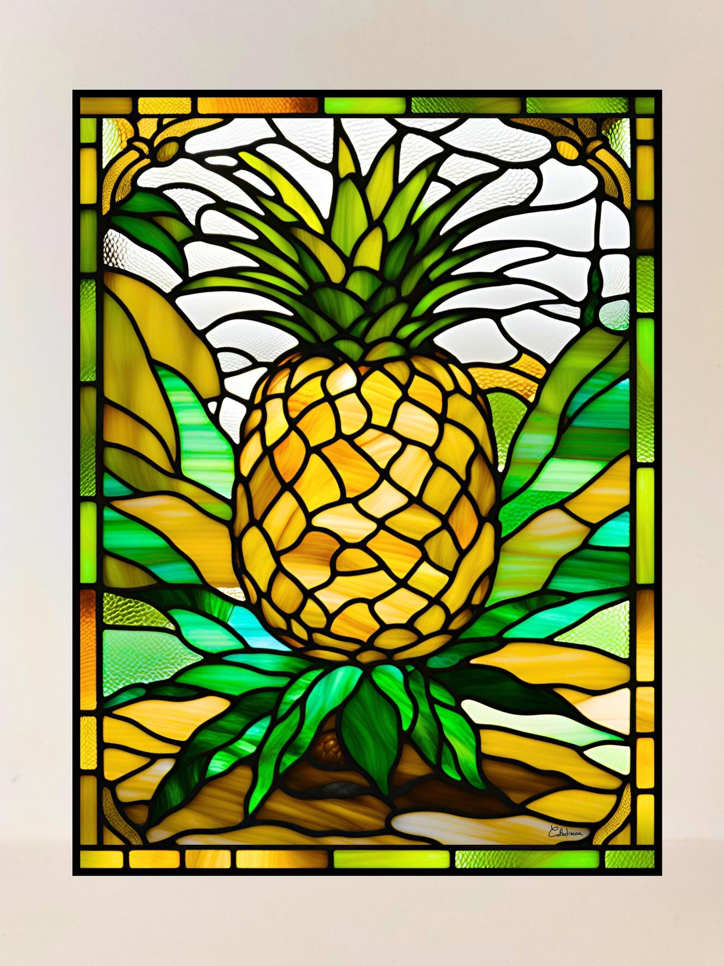 Vitrail Ananas 30x40cm – Décoration vitre tropicale – Cadeau exotique