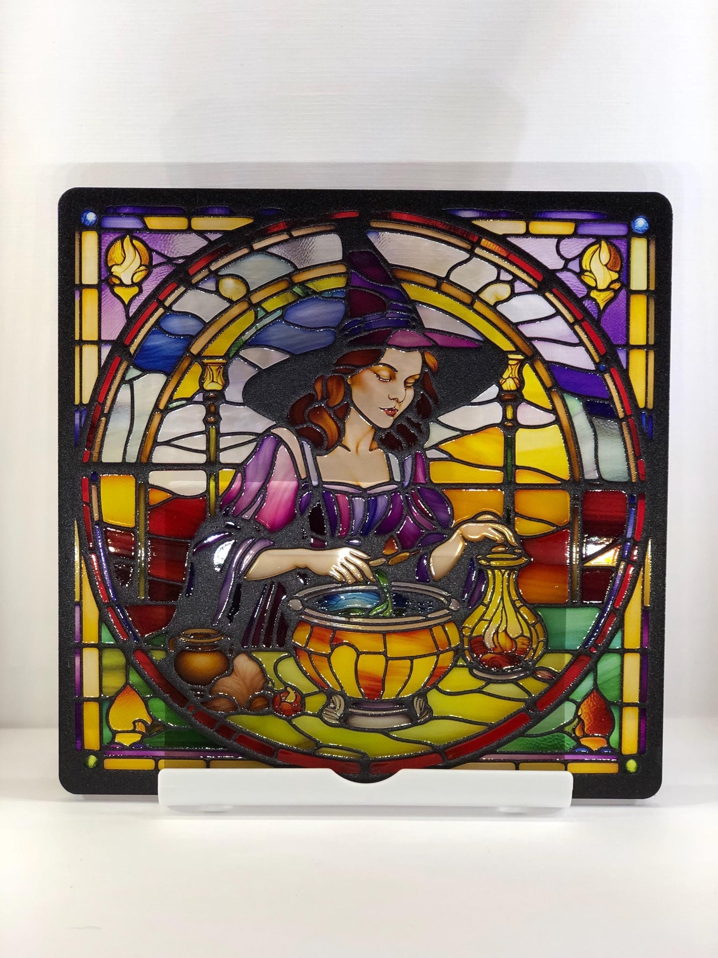 Vitrail Sorcière d’Halloween – Décoration de Vitre Envoûtante – Cadeau Original pour Passionnés de Magie