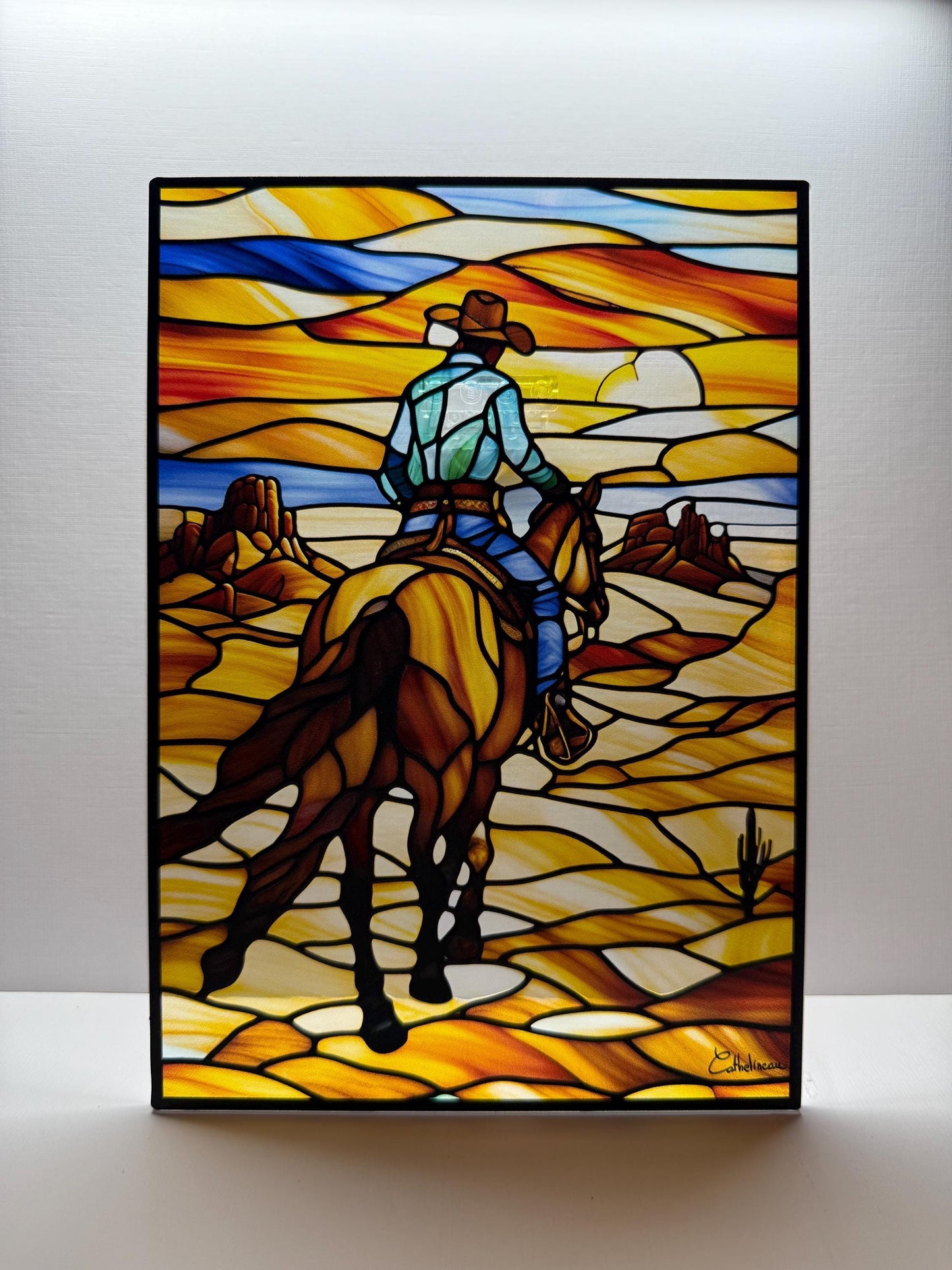 Vitrail Le Western – Décoration de Vitre Inspirée du Far West – Cadeau Original pour Passionnés de l'Ouest Américain