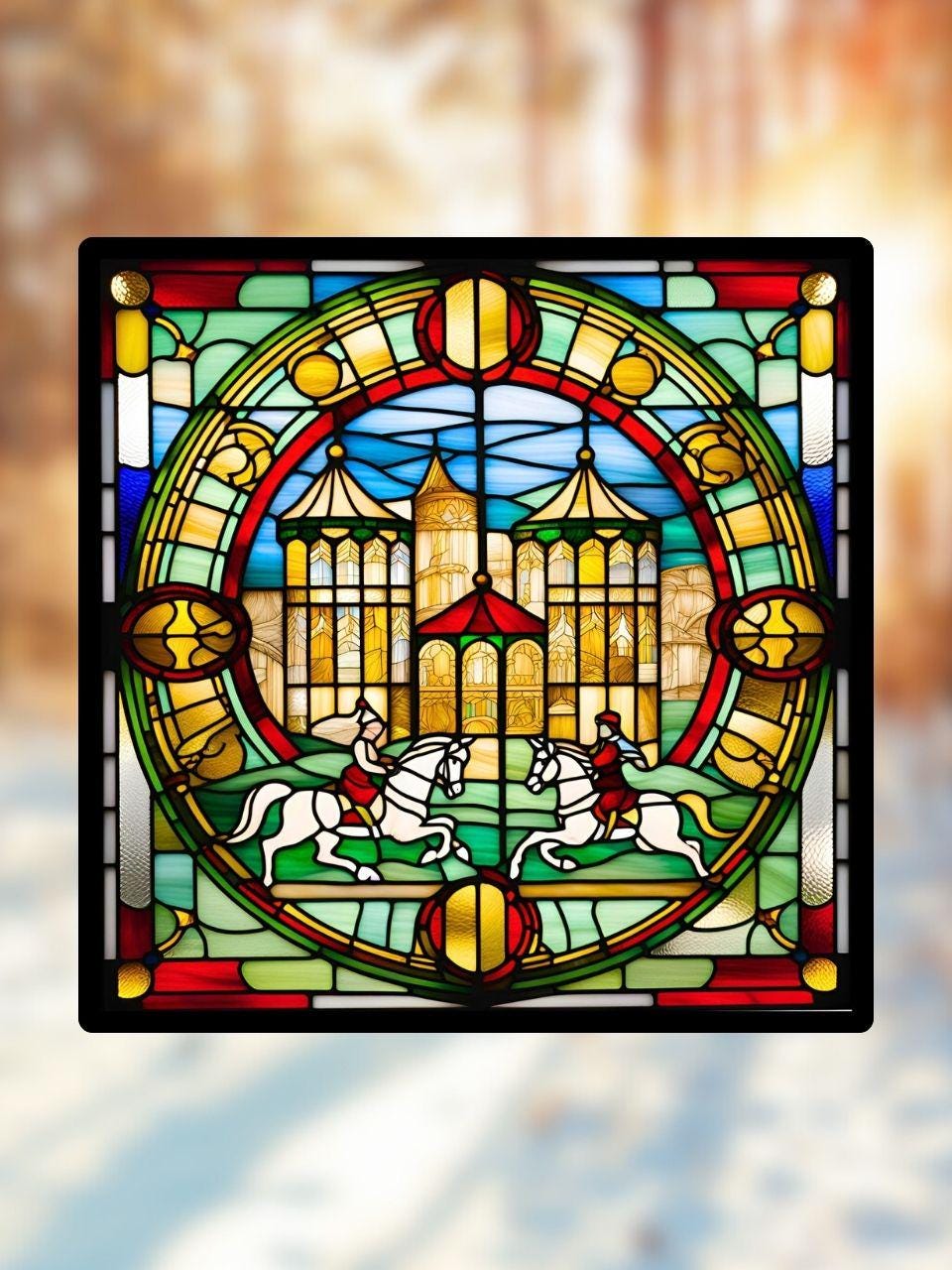 Vitrail Le Carrousel de Noël – Décoration de Vitre Festive – Cadeau Original pour les Fêtes de Fin d'Année