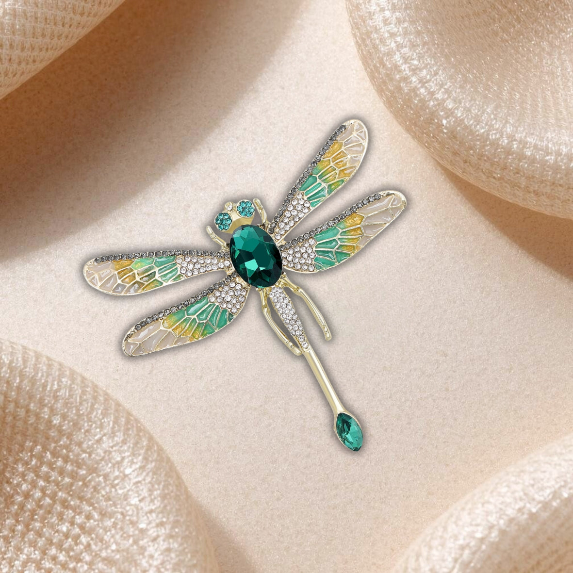 Broche Libellule Verte et Dorée – Bijou Nature Élégant