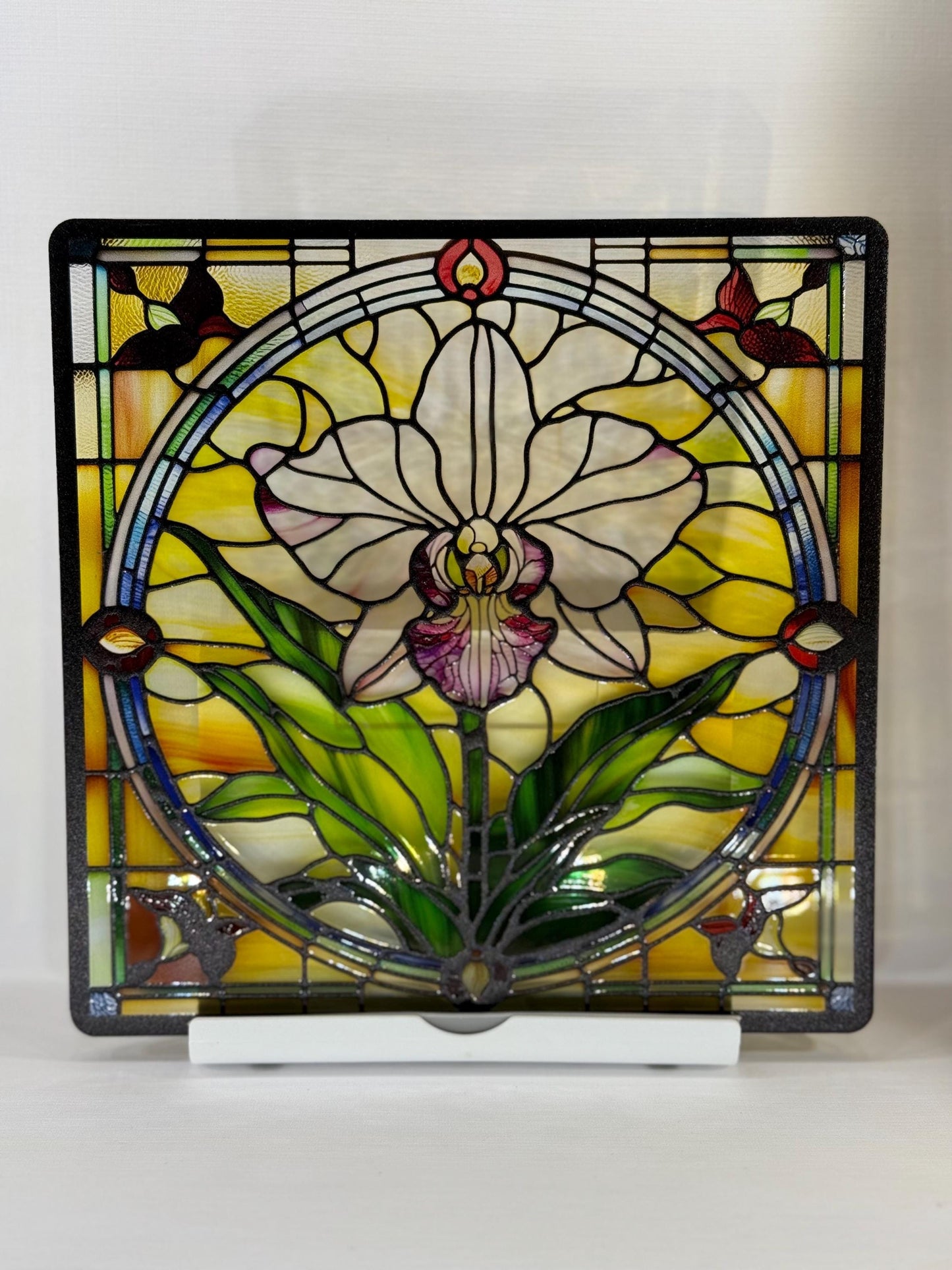 Vitrail Orchidée – Fleur Tropicale – Décoration de Vitre Florale – Cadeau Art Floral