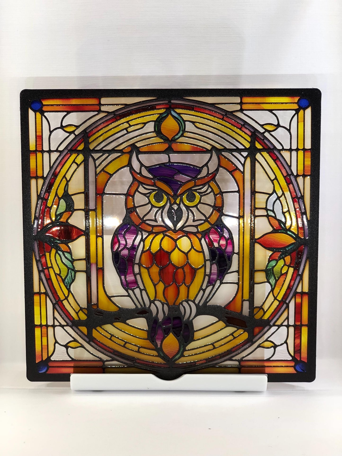 Vitrail Hibou – Décoration de Vitre Enchantée – Cadeau Original pour Passionnés de Nature et de Mystère
