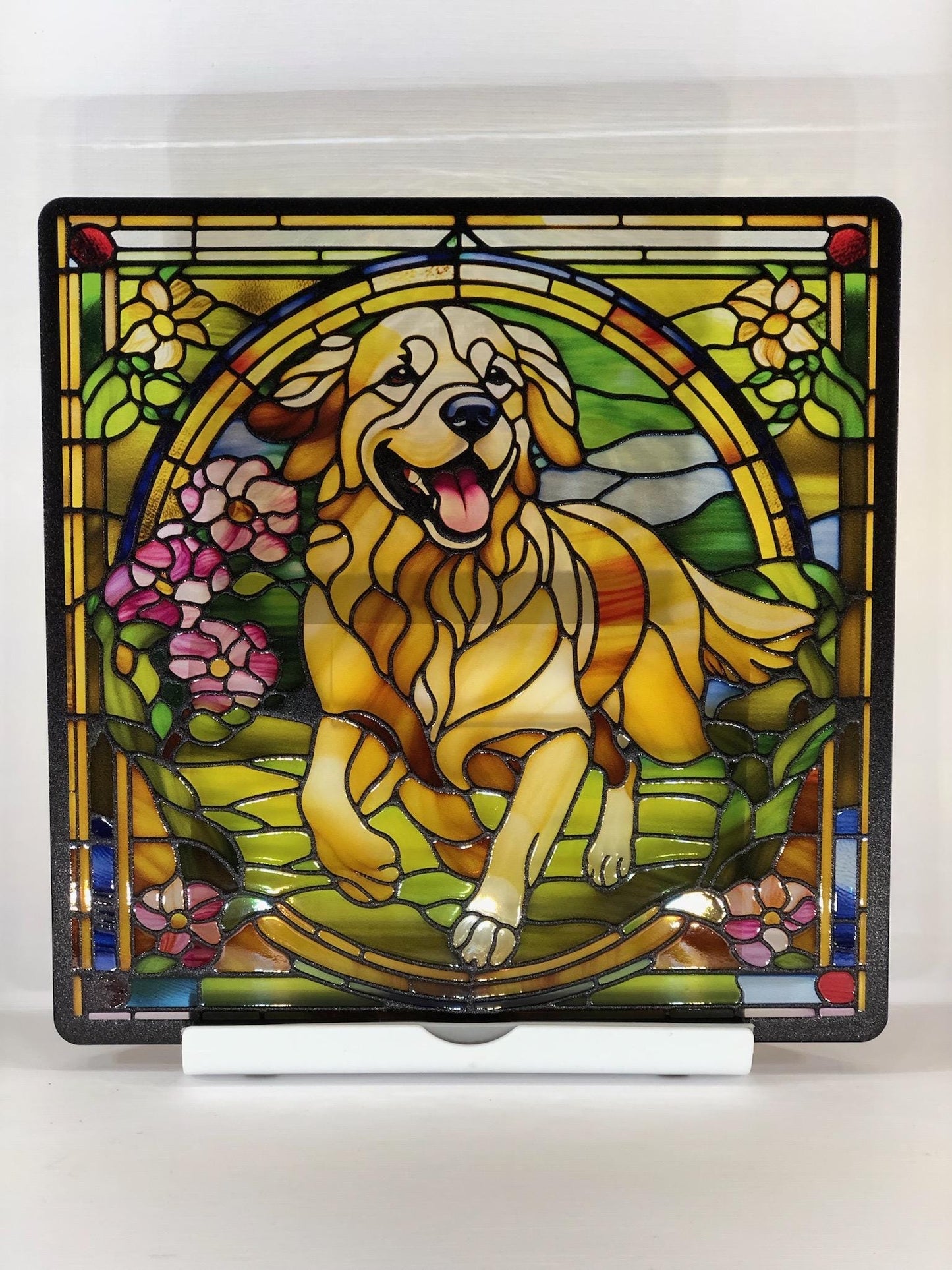 Vitrail Le Golden Retriever – Décoration de Vitre Canine – Cadeau Original pour Amoureux des Chiens