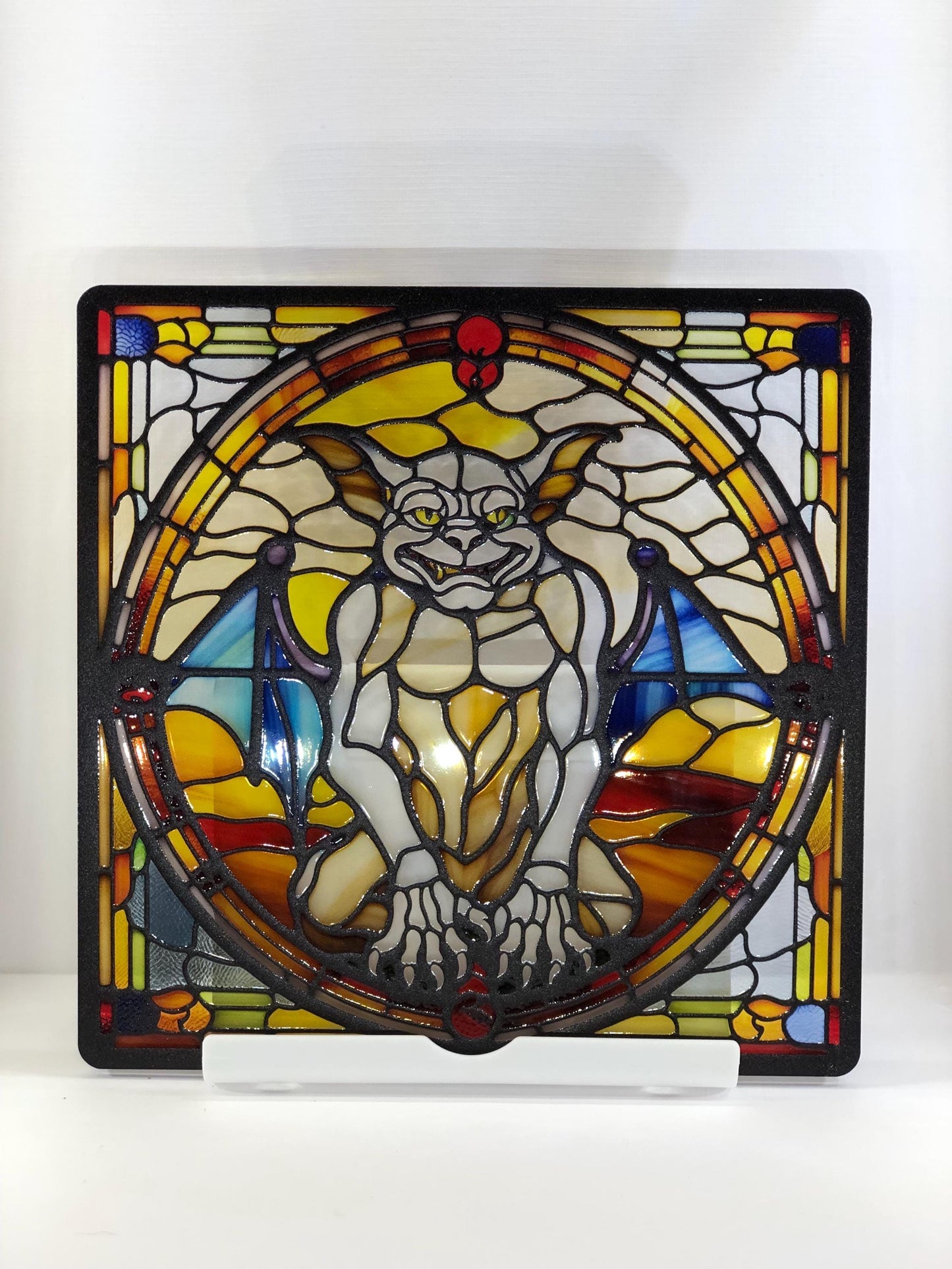 Vitrail La Gargouille – Décoration de Vitre Médiévale – Cadeau Original pour Passionnés d'Architecture Gothique