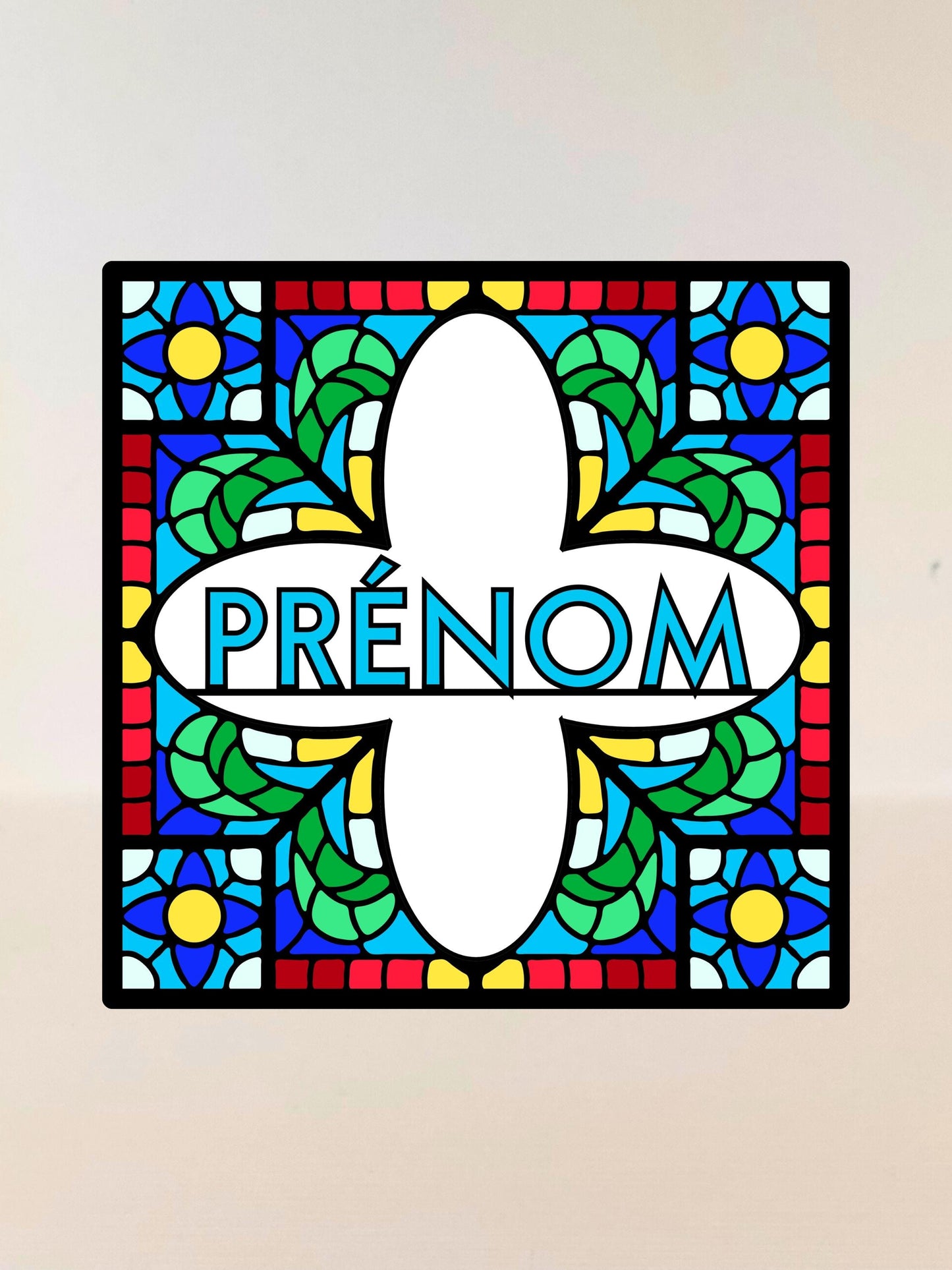 Vitrail le Prénom tréfle 145x145mm