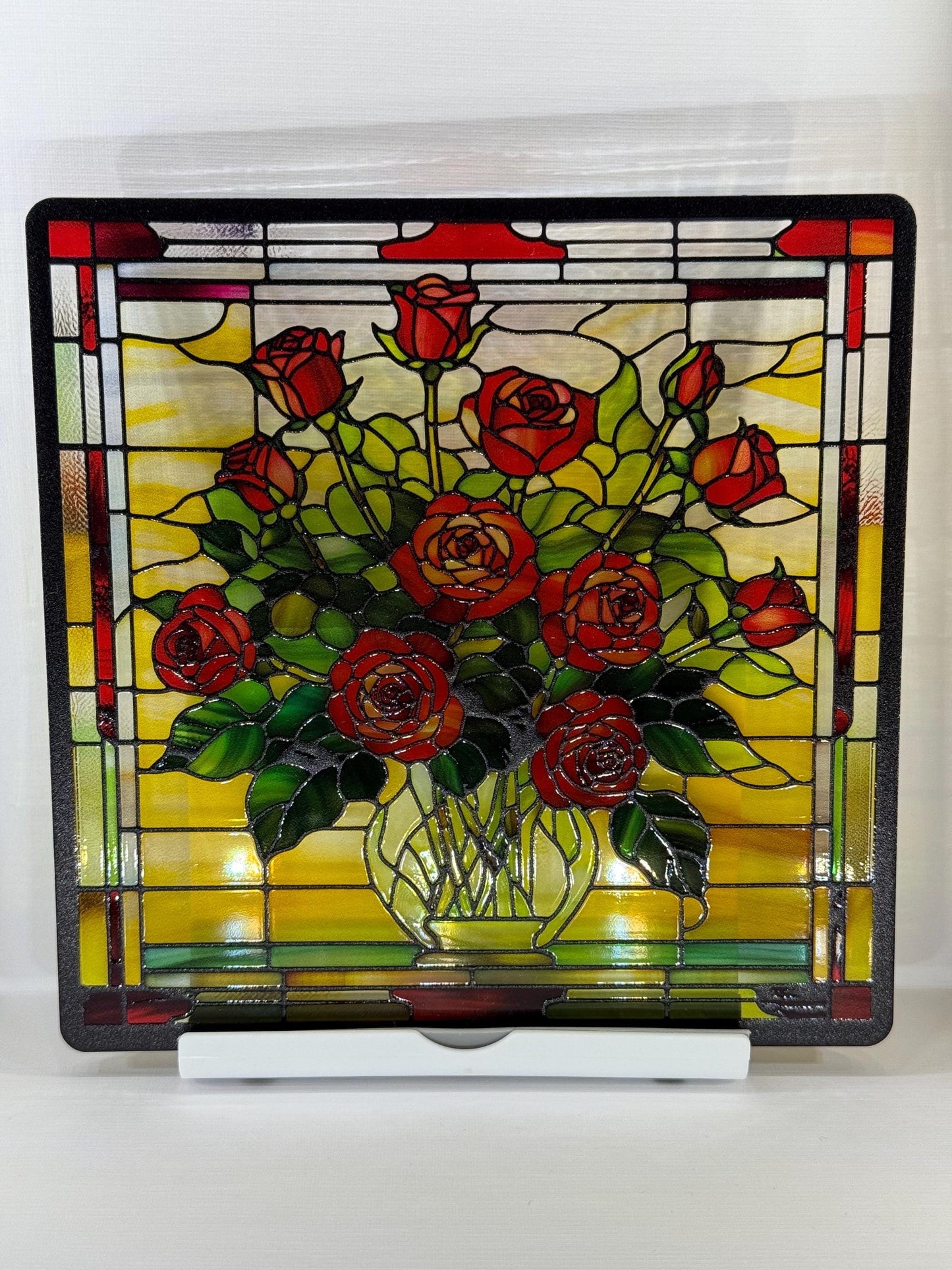 Vitrail Le bouquet de roses rouges