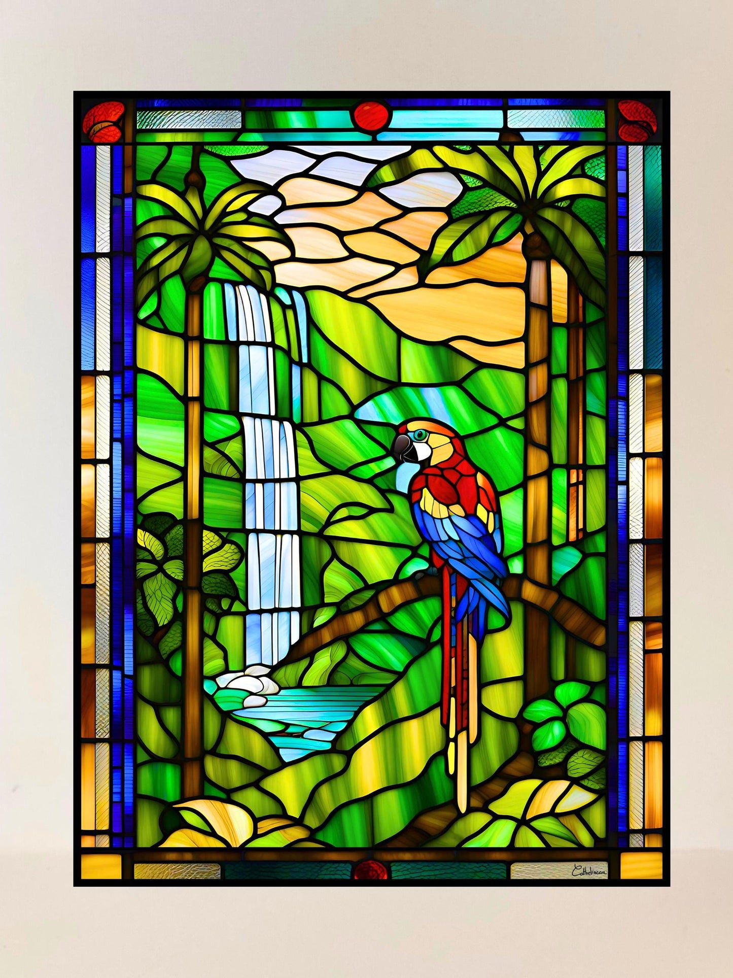 Vitrail Forêt Tropicale 30x40cm – Décoration vitre Jungle – Cadeau Exotique