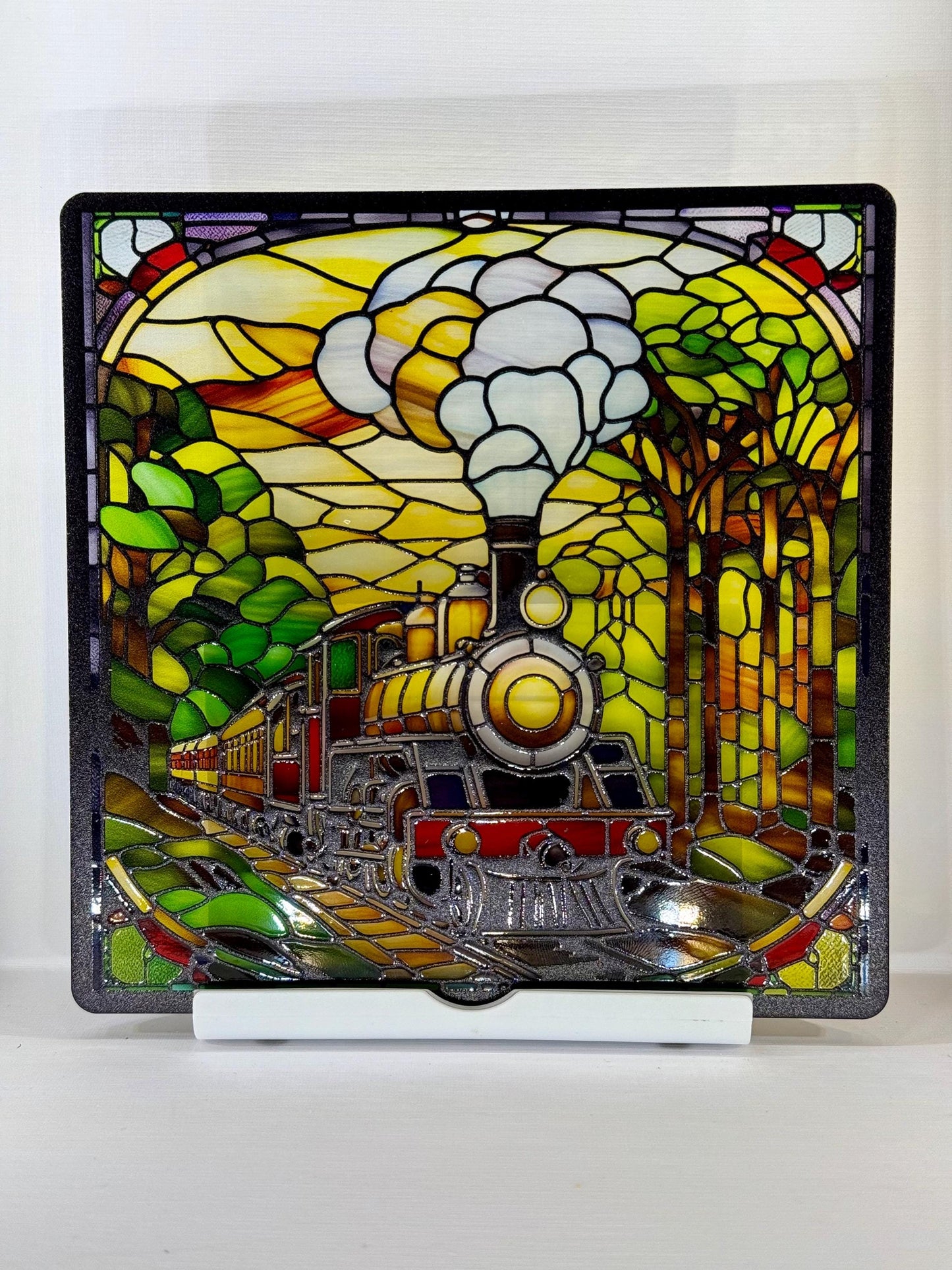 Vitrail Le Train à Vapeur – Décoration de Vitre Nostalgique – Cadeau Original pour Passionnés de Locomotives et d’Histoire Ferroviaire