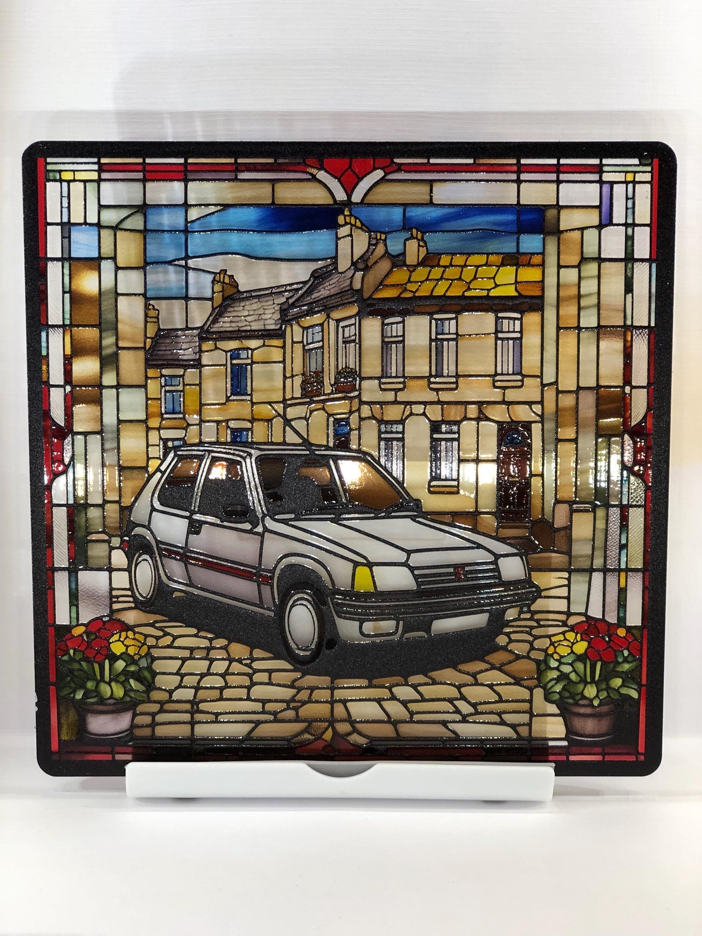 Vitrail Peugeot 205 – Décoration vitre rétro – Cadeau voiture ancienne
