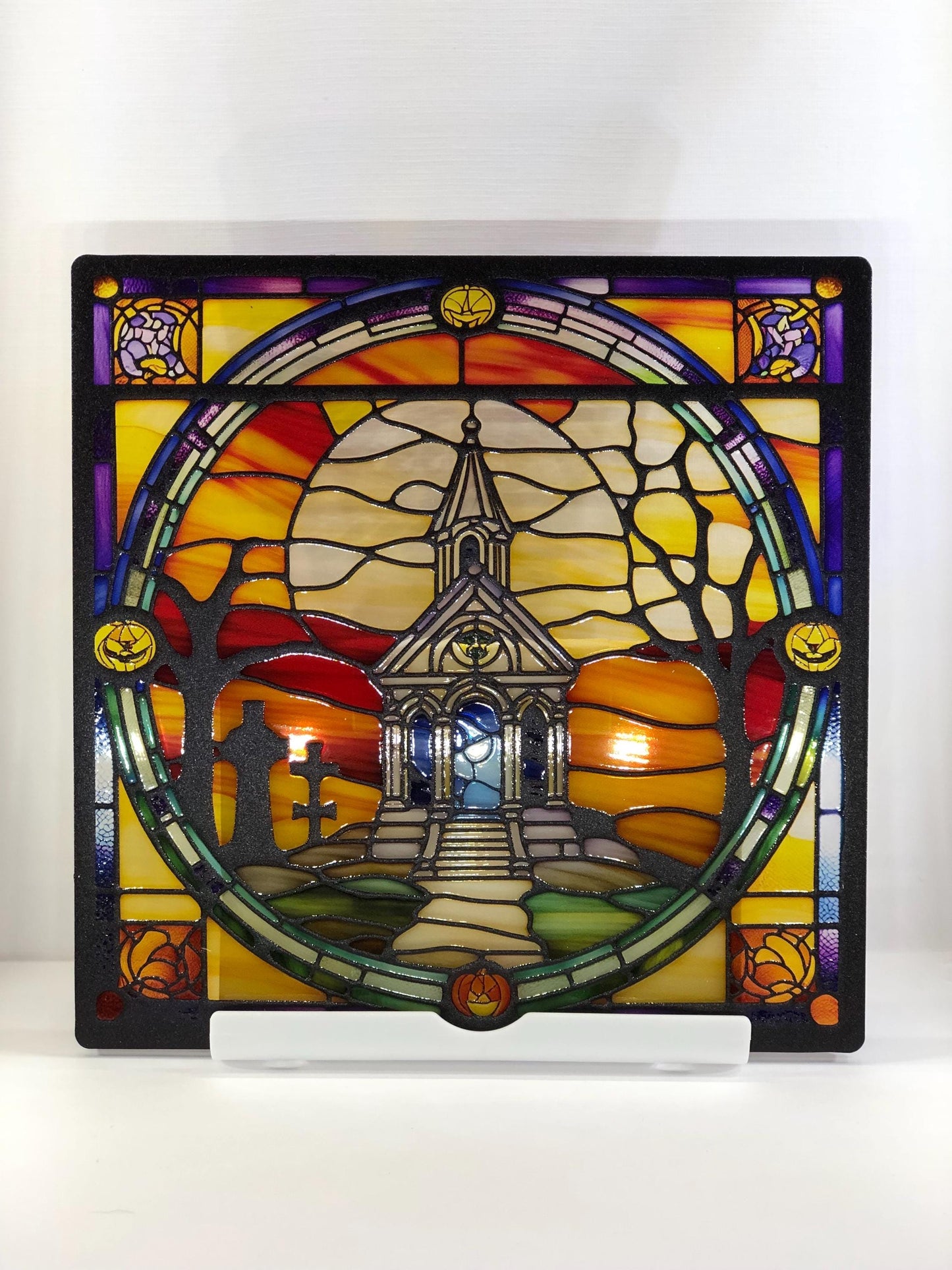 Vitrail Mausolée de Cimetière d’Halloween – Décoration de Vitre Gothique – Cadeau Original pour Passionnés de l’Univers Surnaturel