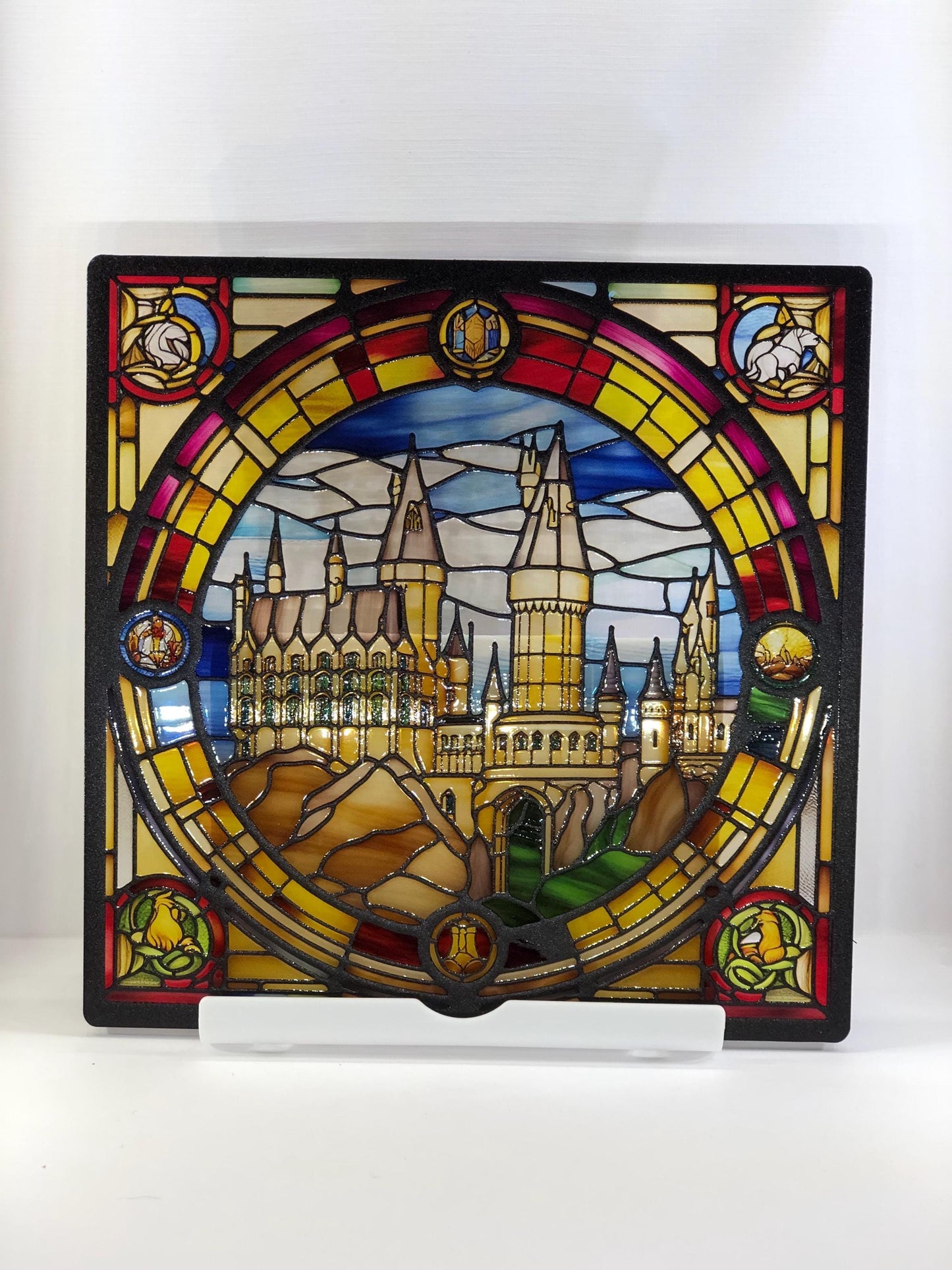 Vitrail Le Château de Poudlard – Décoration de Vitre Inspirée de l'Univers de Harry Potter – Cadeau Original pour Passionnés de Magie