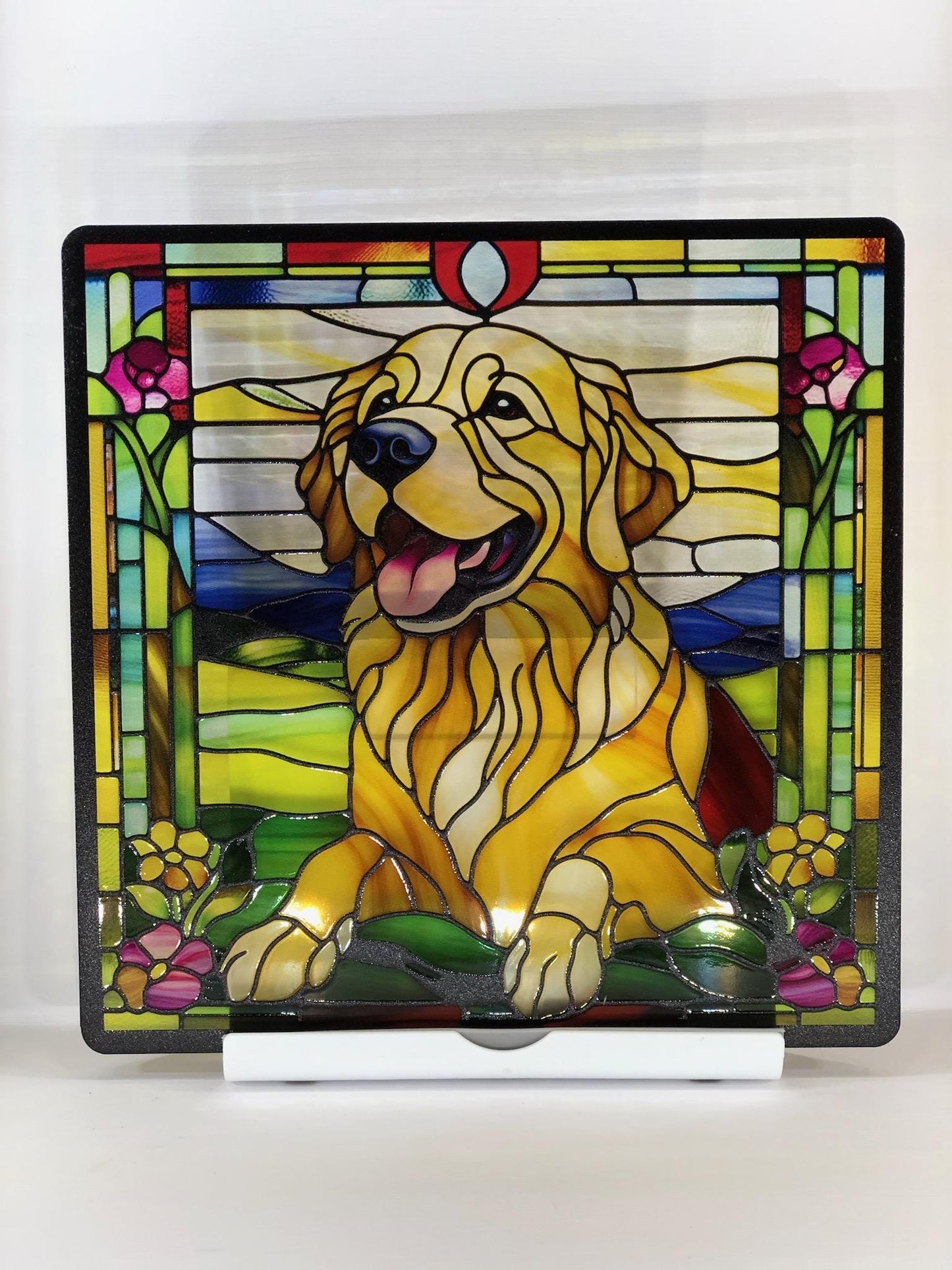 Vitrail Le Golden Retriever – Décoration de Vitre Canine – Cadeau Original pour Amoureux des Chiens
