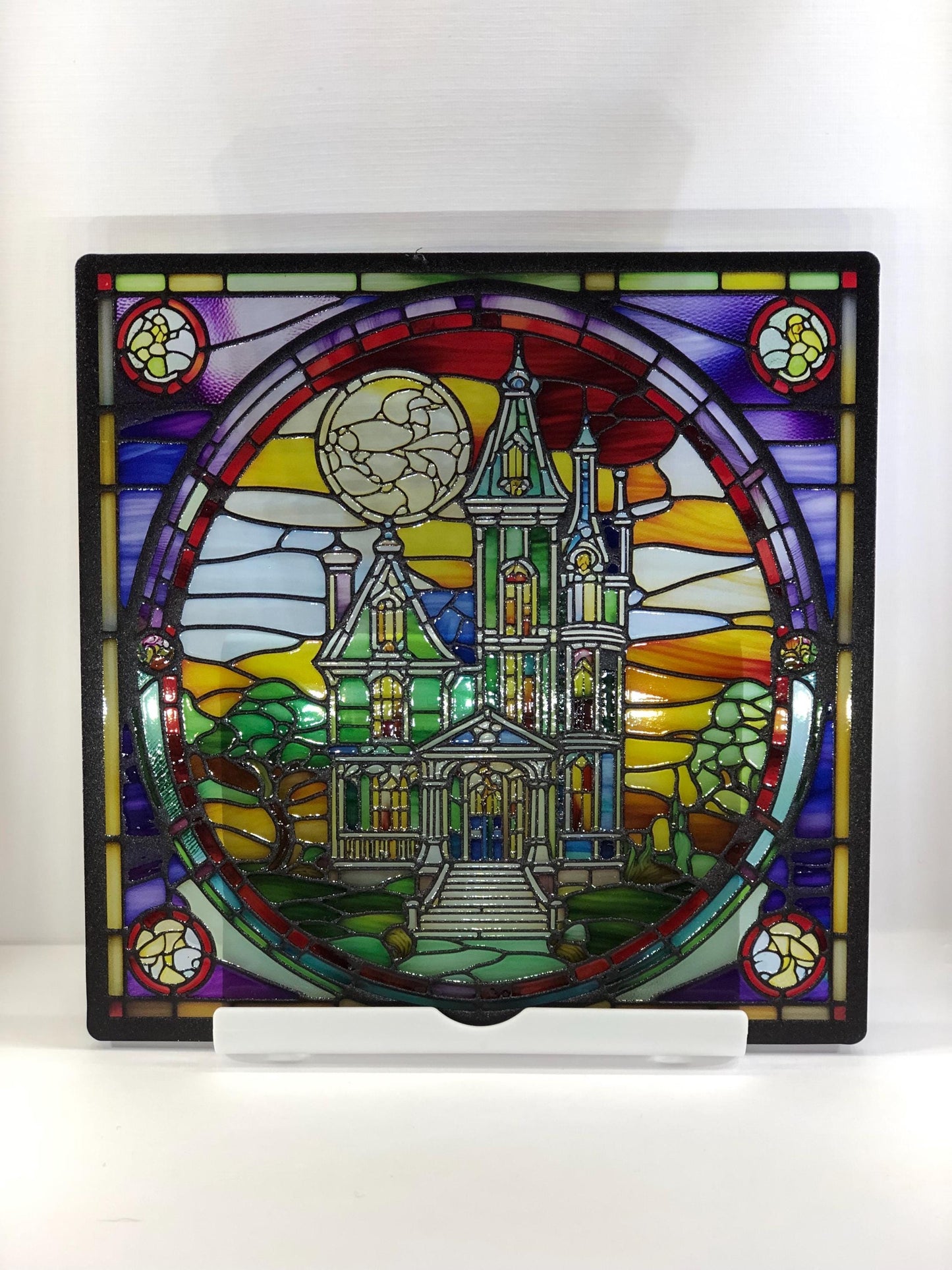 Vitrail Manoir Hanté d’Halloween – Décoration de Vitre Mystérieuse – Cadeau Original pour Passionnés de l’Univers Surnaturel