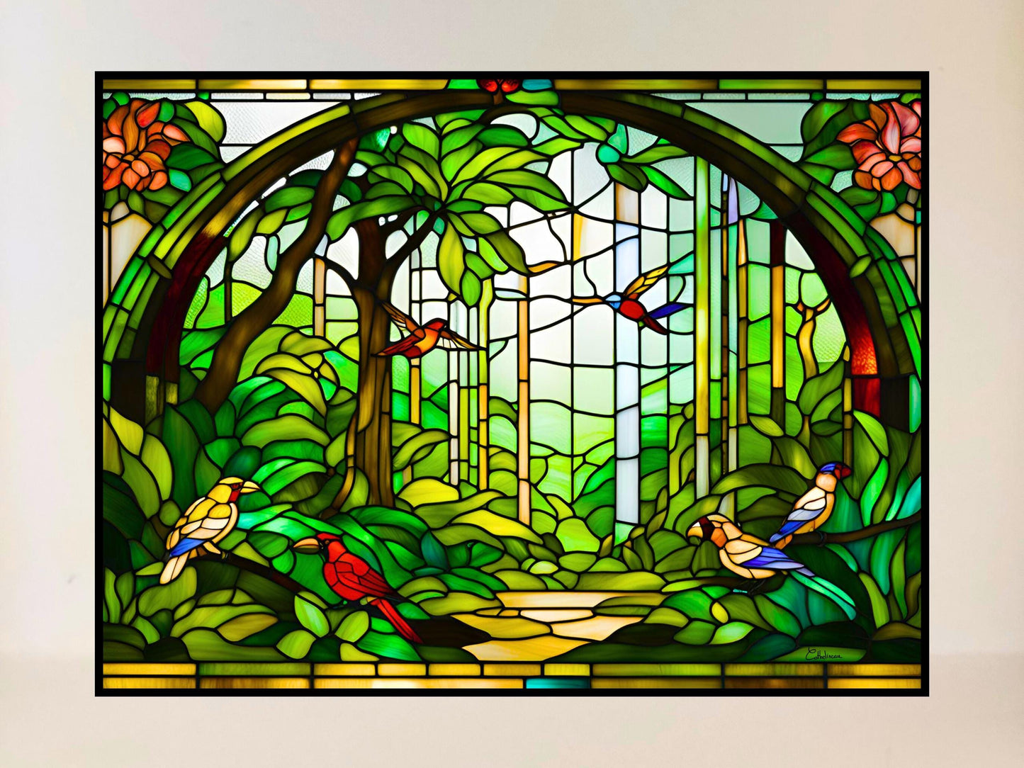 Vitrail Forêt Tropicale 40x30cm – Décoration vitre Exotique – Cadeau Nature