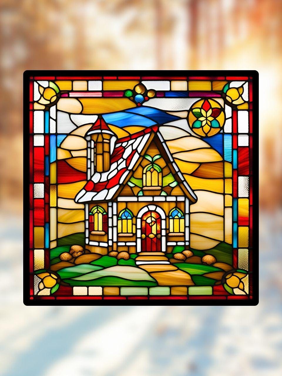 Vitrail La Maison en Pain d'Épices – Décoration de Vitre Gourmande – Cadeau Original pour les Fêtes de Fin d'Année