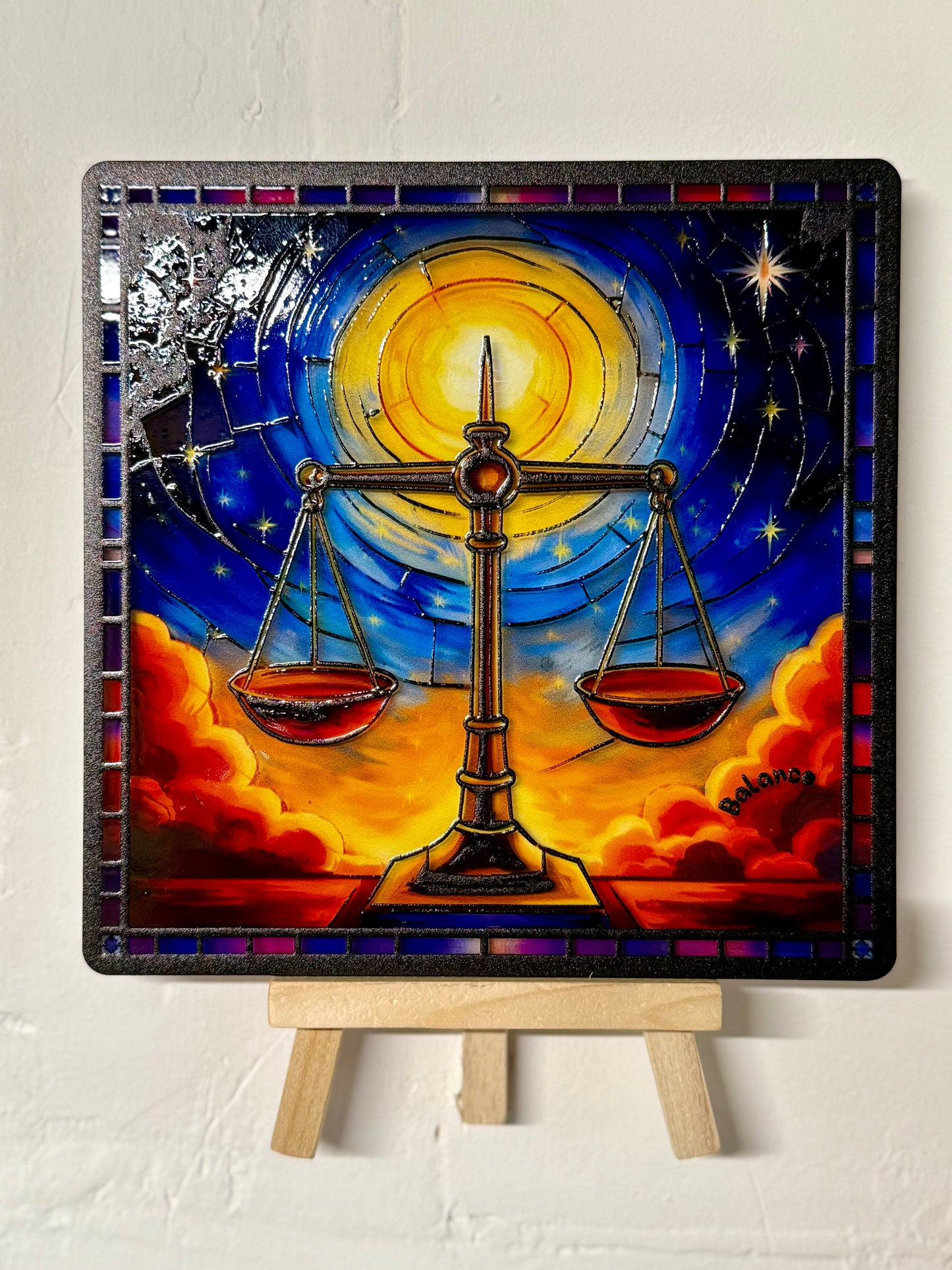 Vitrail Balance – Symbole astrologique harmonie