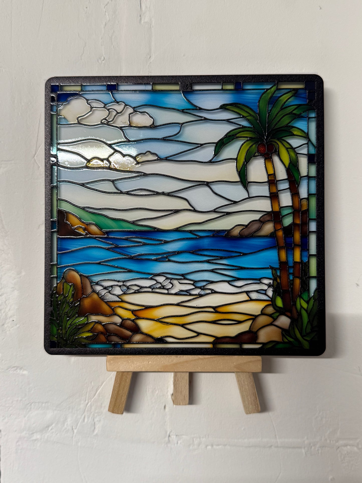 Vitrail Plage Tropicale – Décoration mer palmier paysage vitrail lumineux