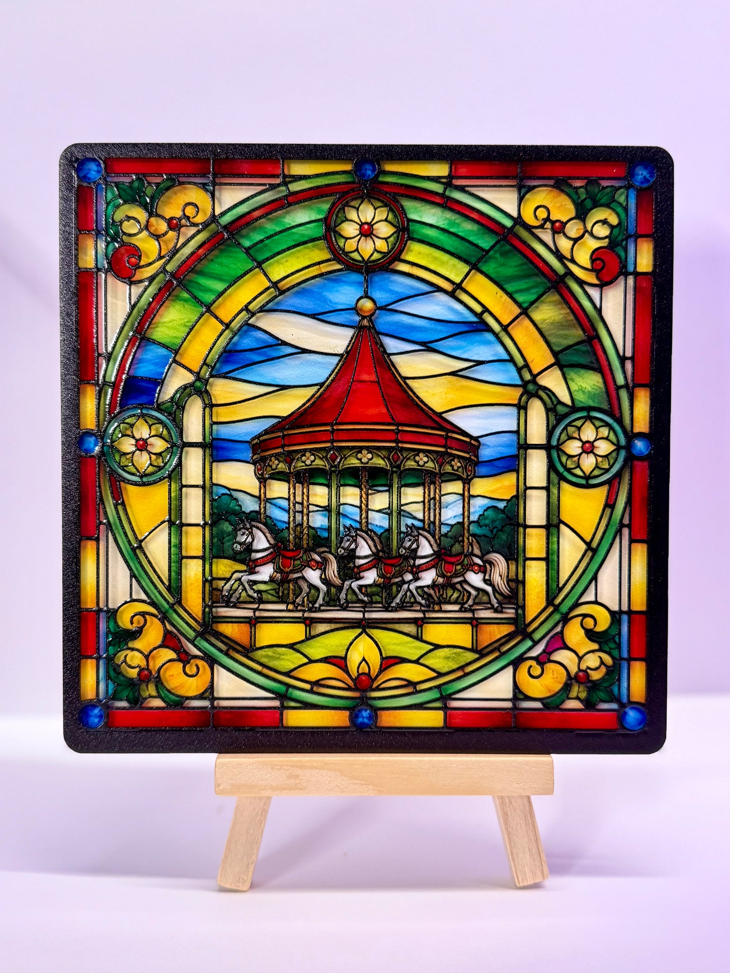 Vitrail Le Carrousel de Noël – Décoration de Vitre Festive – Cadeau Original pour les Fêtes de Fin d'Année