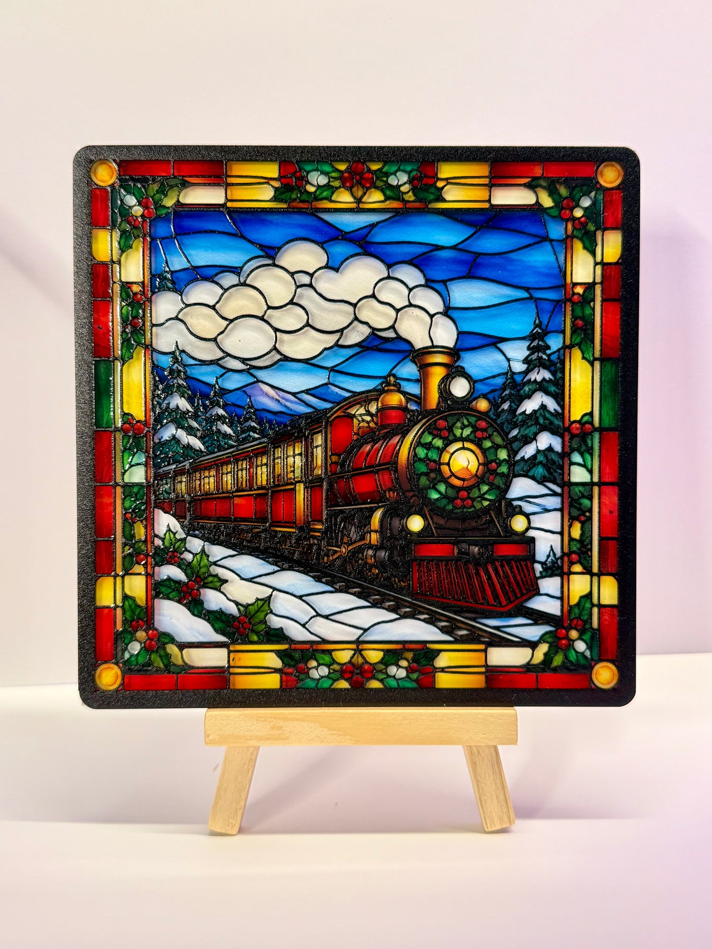 Vitrail Le Train de Noël – Décoration de Vitre Festive – Cadeau Original pour les Fêtes de Fin d'Année