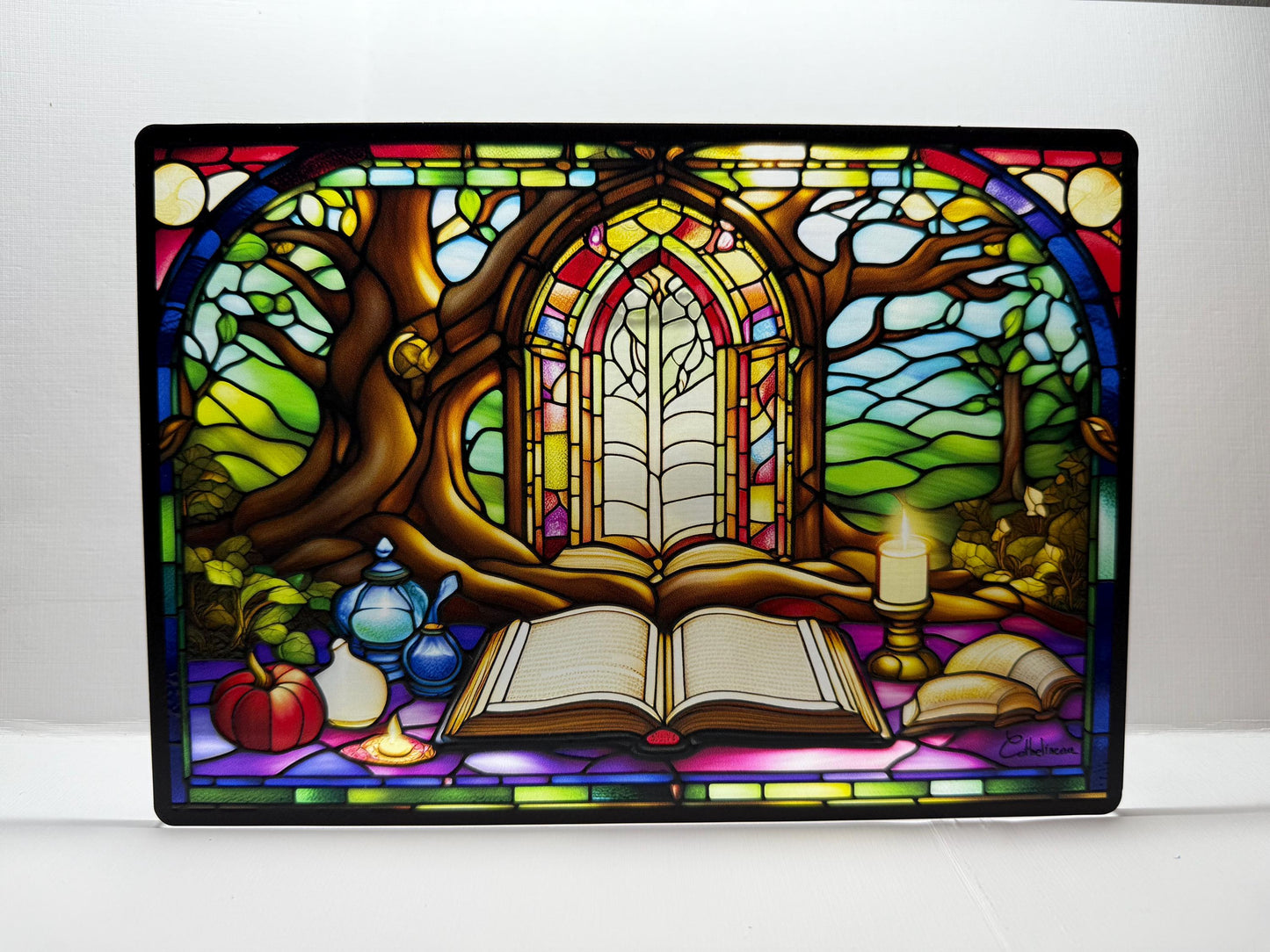 Vitrail Le Livre de Magie 210x148mm – Décoration de Vitrail Le Livre de Magie 210x148mm – Décoration de Vitre Inspirée de l'Univers Fantastique – Cadeau Original pour Passionnés de Magie