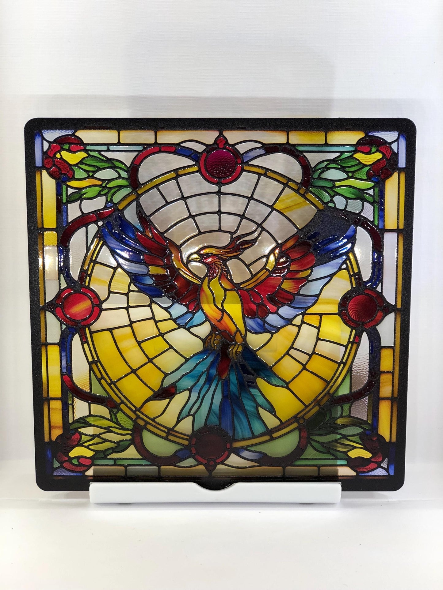 Vitrail Le Phénix – Décoration de Vitre Inspirée de la Mythologie – Cadeau Original pour Passionnés de Créatures Légendaires