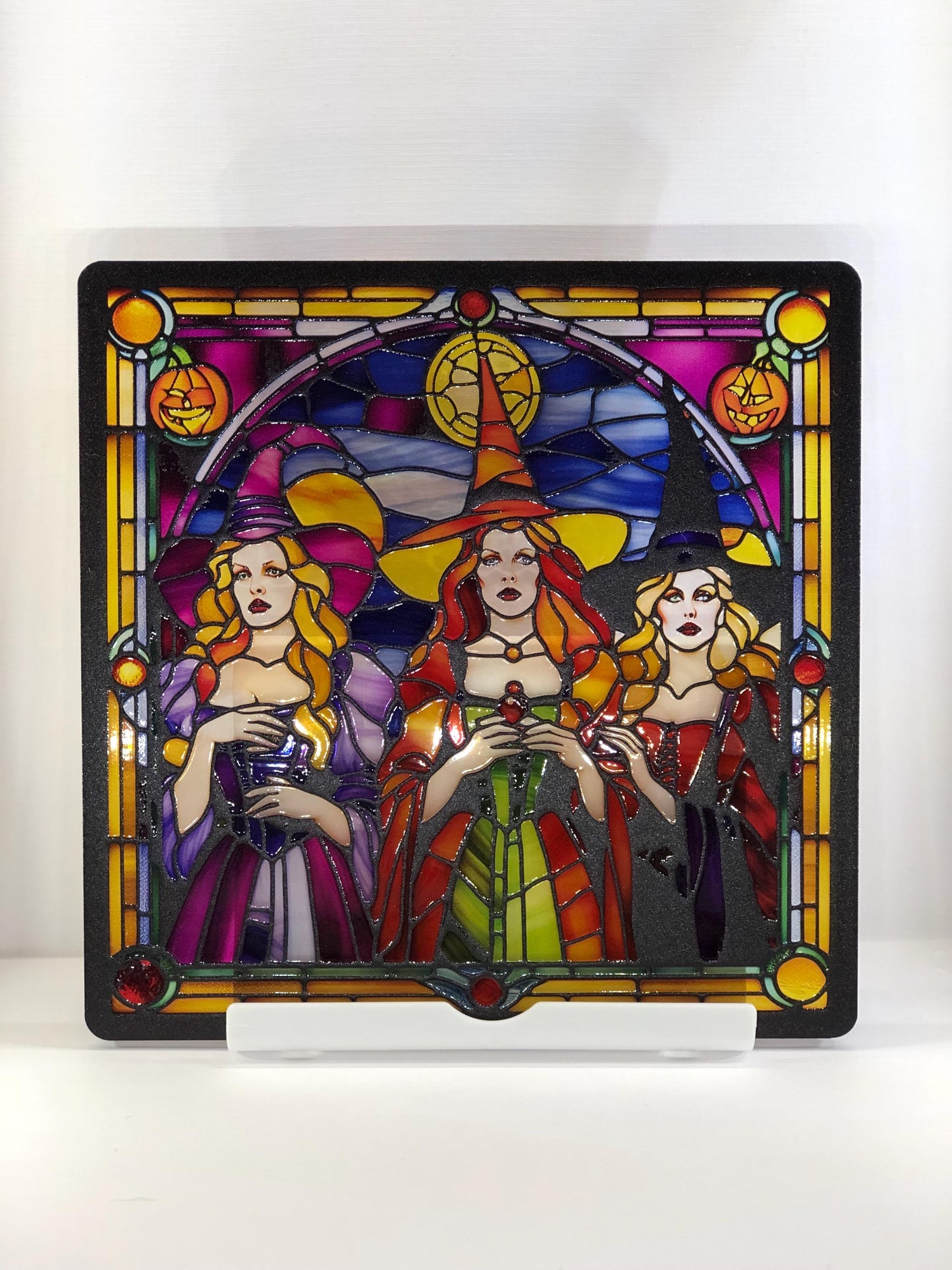 Vitrail Sorcières d’Halloween – Décoration de Vitre Envoûtante – Cadeau Original pour Passionnés de Magie et de Sorcellerie