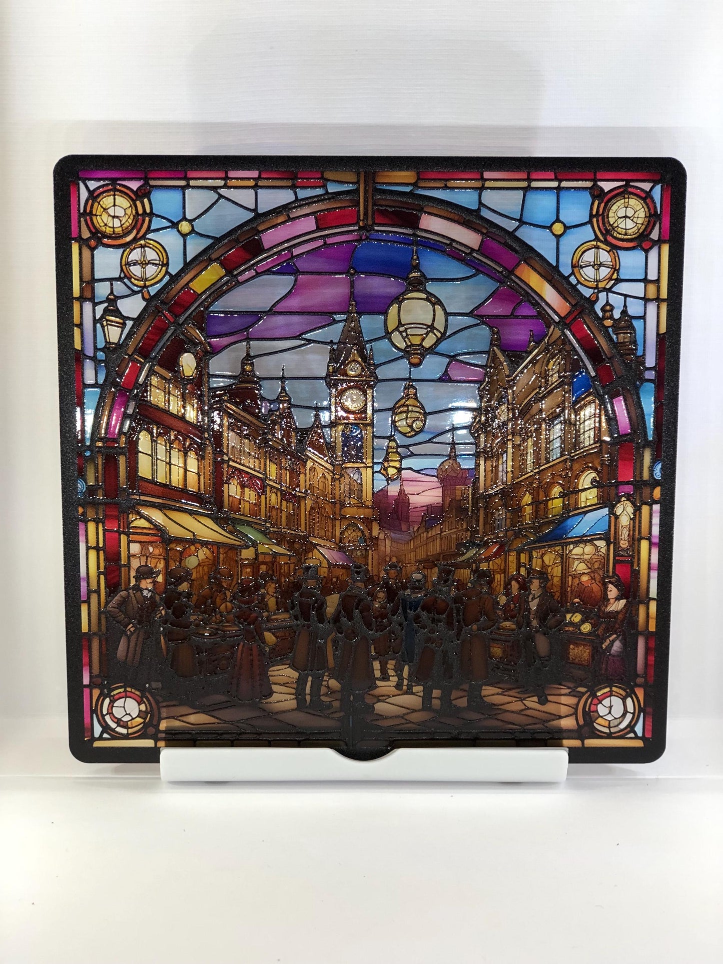 Vitrail La Ville Steampunk – Décoration de Vitre Industrielle – Cadeau Original pour Passionnés de Science-Fiction