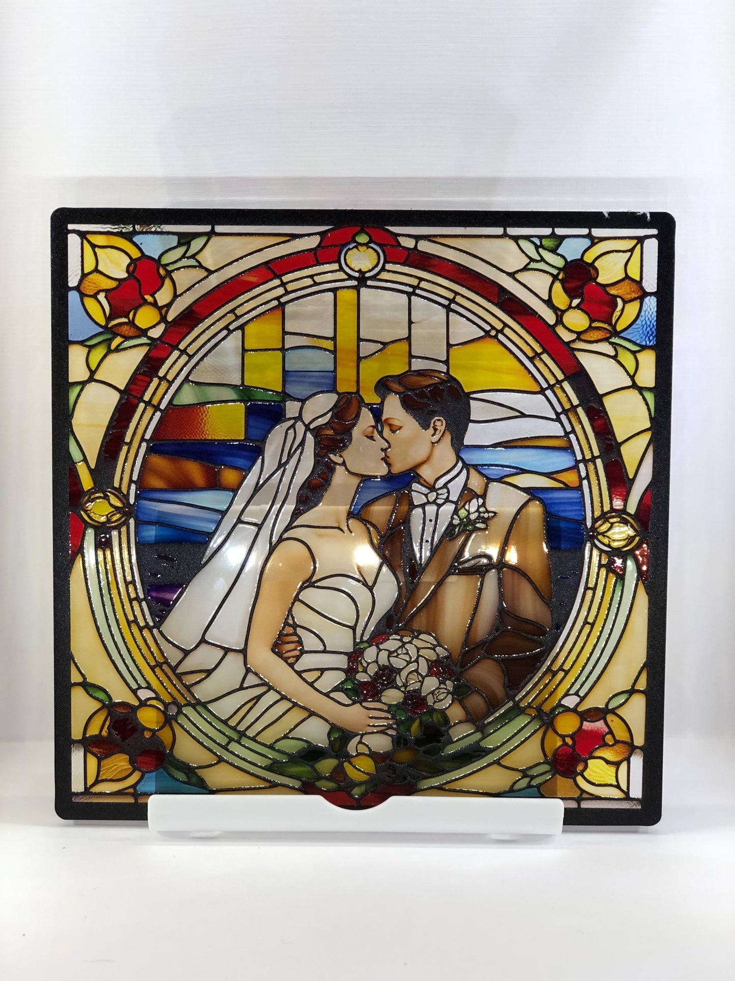 Vitrail Les Mariées au Mariage – Décoration de Vitre Élégante – Cadeau Original pour Célébrer l'Amour et l'Union