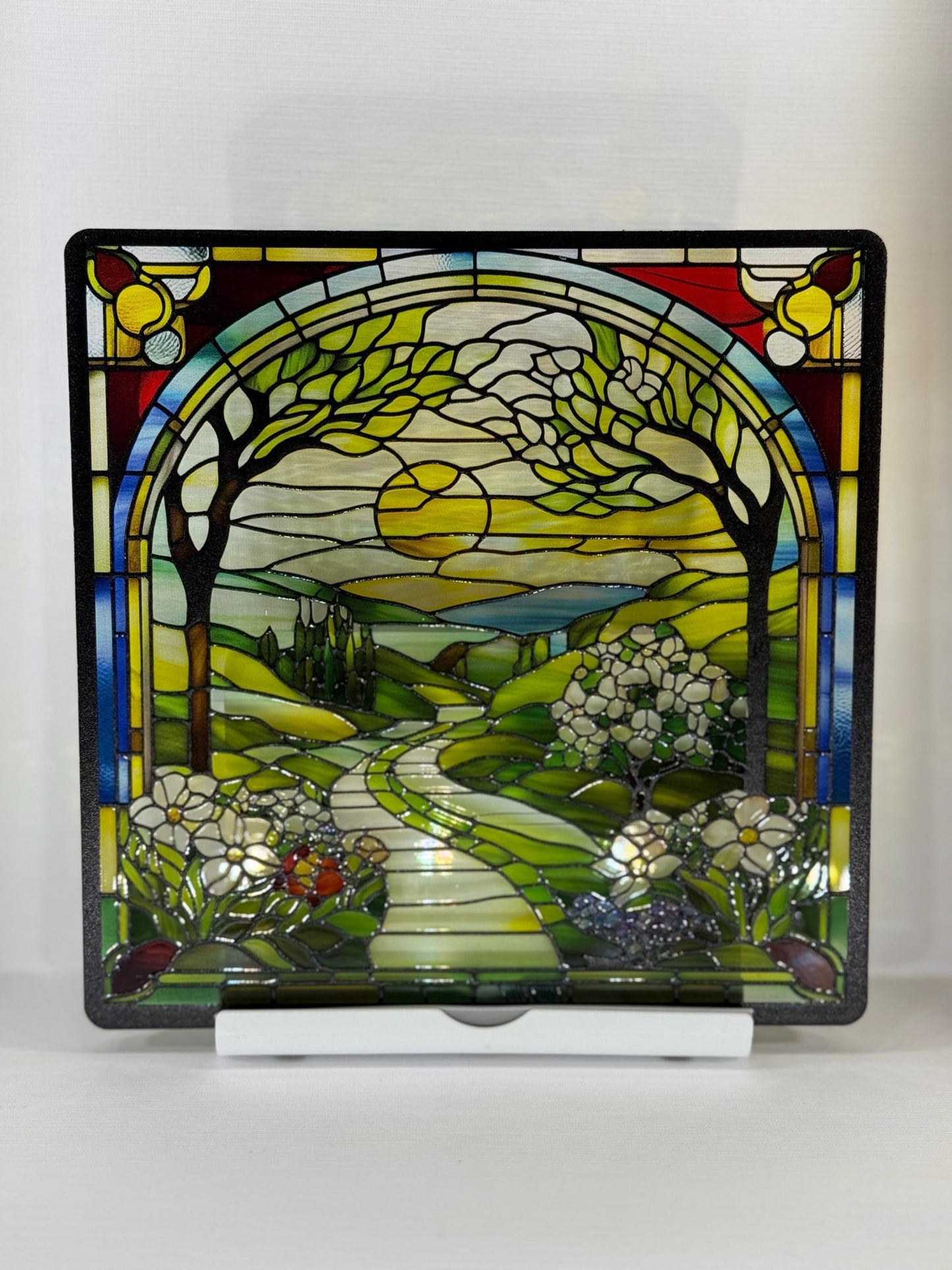 Vitrail La Promenade Florale – Décoration vitre Fleurie – Cadeau Art Floral