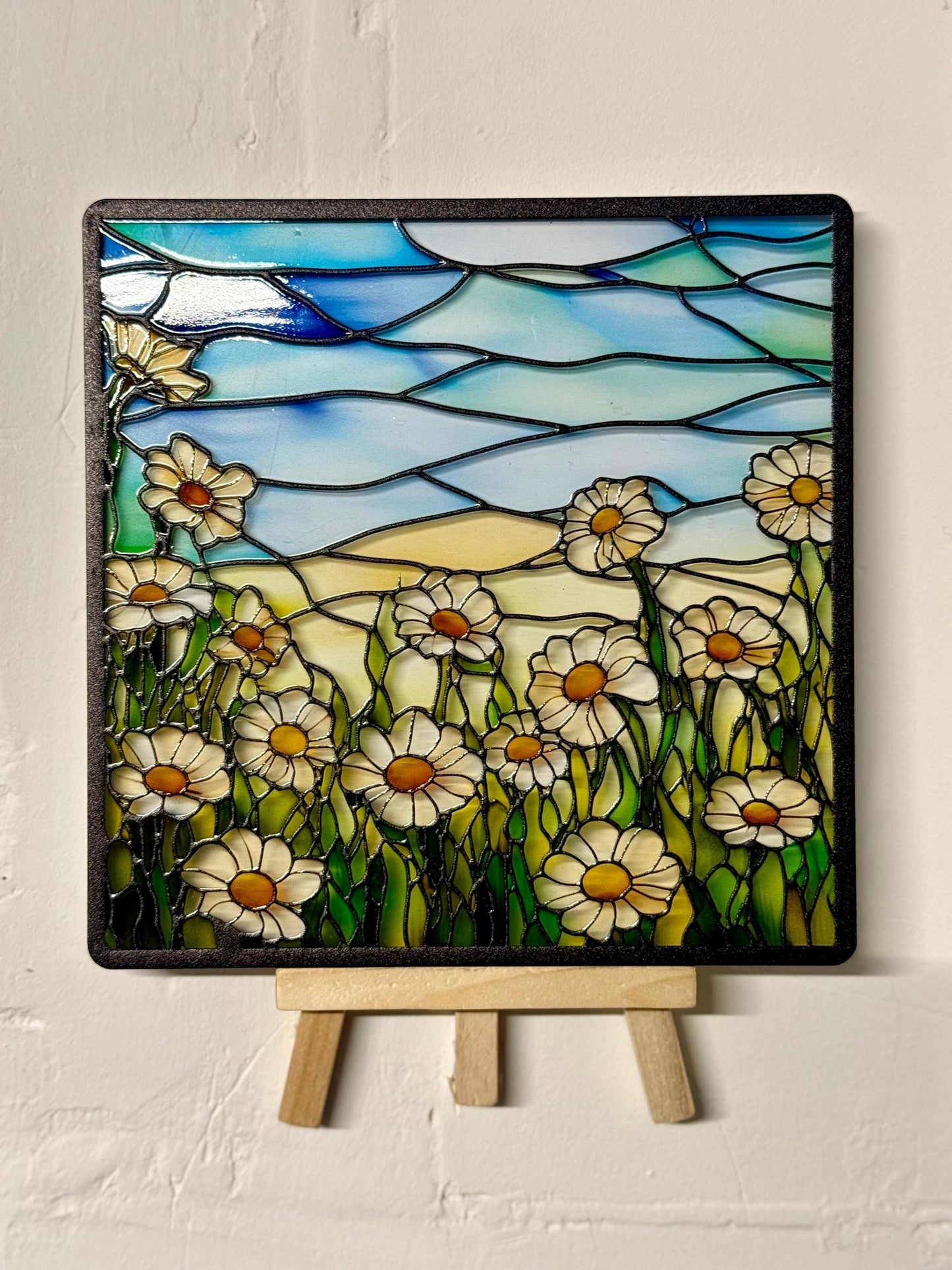 Vitrail Champ de Marguerites – Décoration de Vitre Florale – Cadeau Lumineux pour Amoureux de la Nature et du Printemps