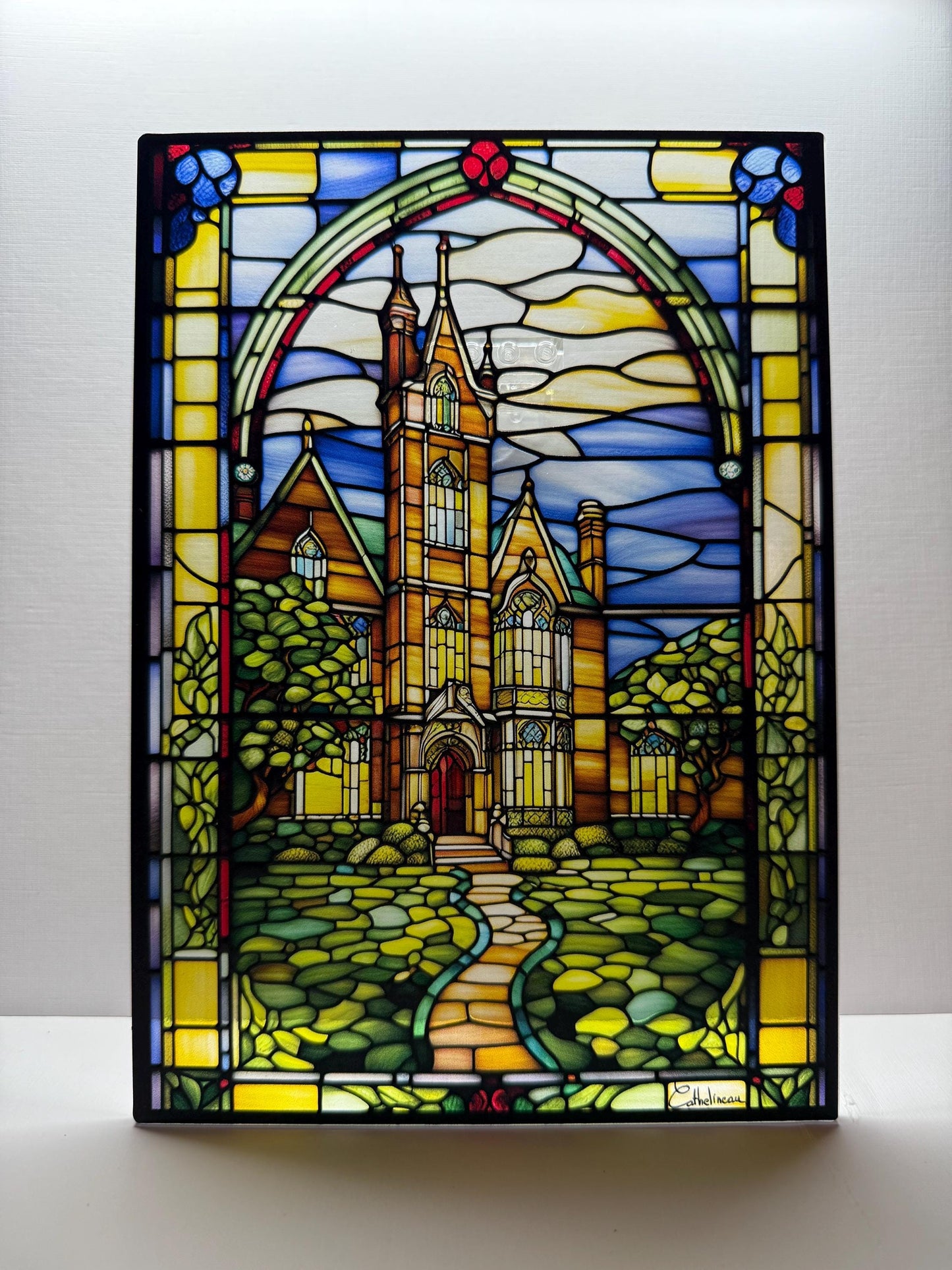 Vitrail Le Manoir 148x210mm – Décoration de Vitre Élégante – Cadeau Original pour Passionnés d’Architecture Mystérieuse