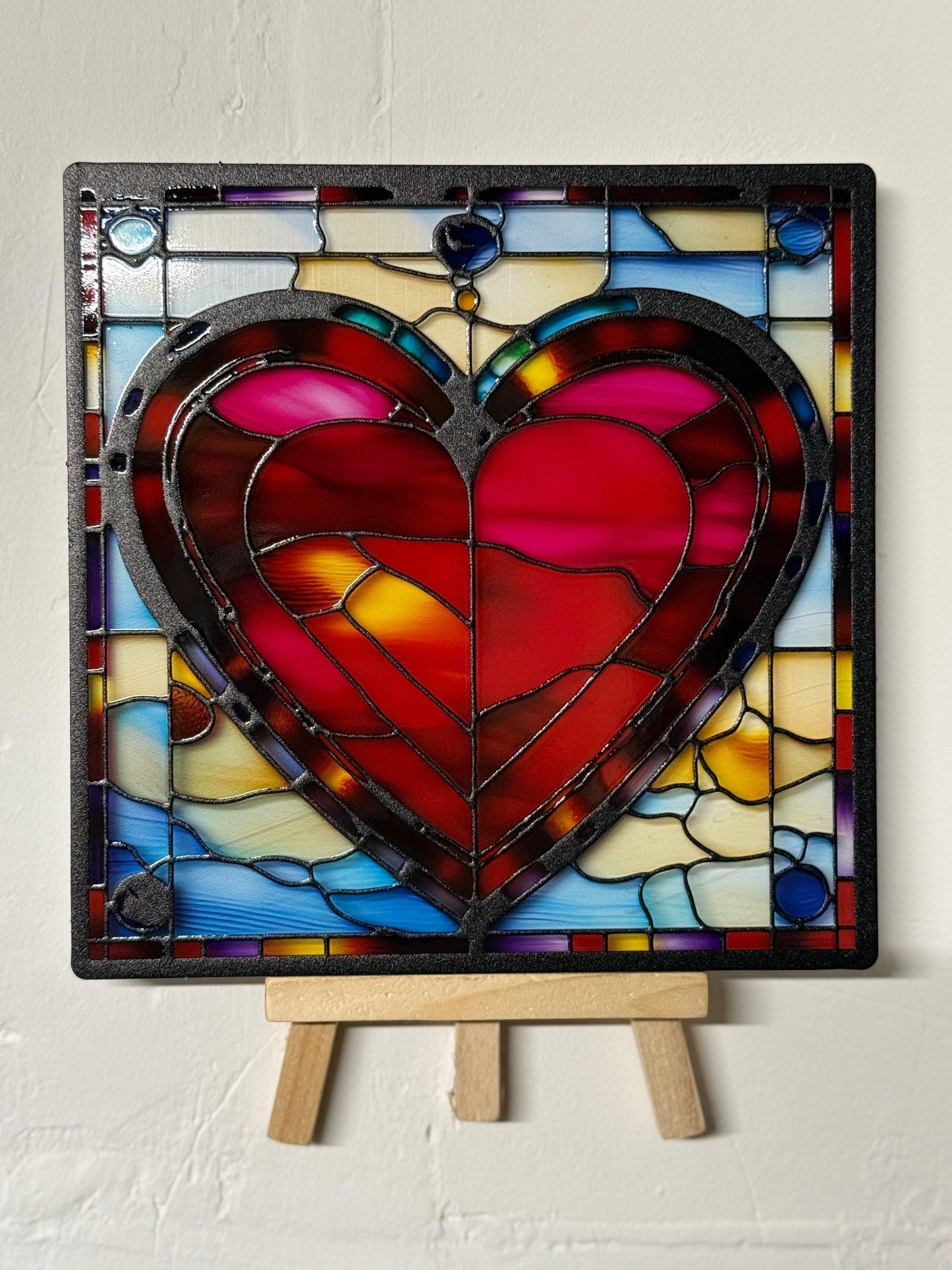 Vitrail cœur rose rouge – décoration coloré pour fenêtre