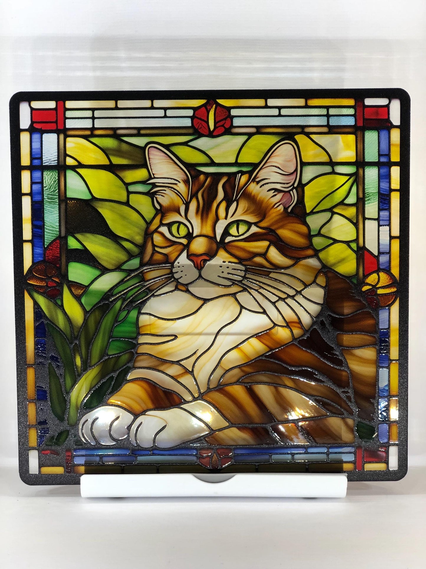 Vitrail Chat et Patounes – Décoration de Vitre Féline – Cadeau Original pour Amoureux des Chats