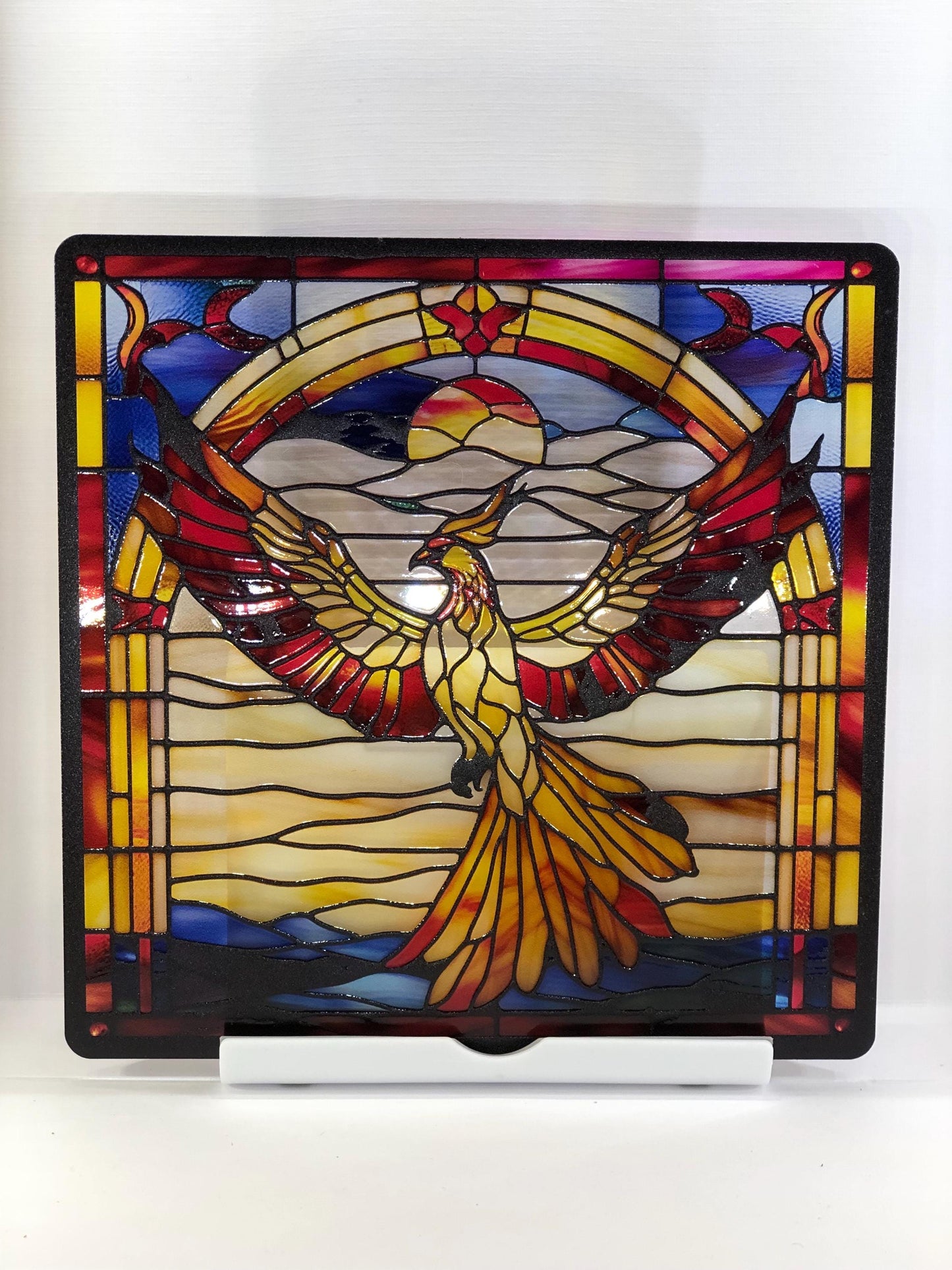 Vitrail Le Phénix – Décoration de Vitre Inspirée de la Mythologie – Cadeau Original pour Passionnés de Créatures Légendaires