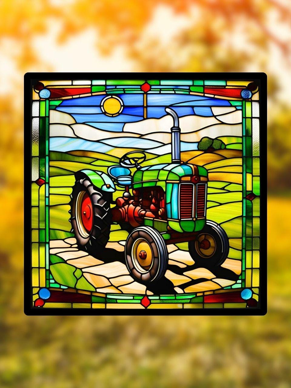 Vitrail le tracteur vert