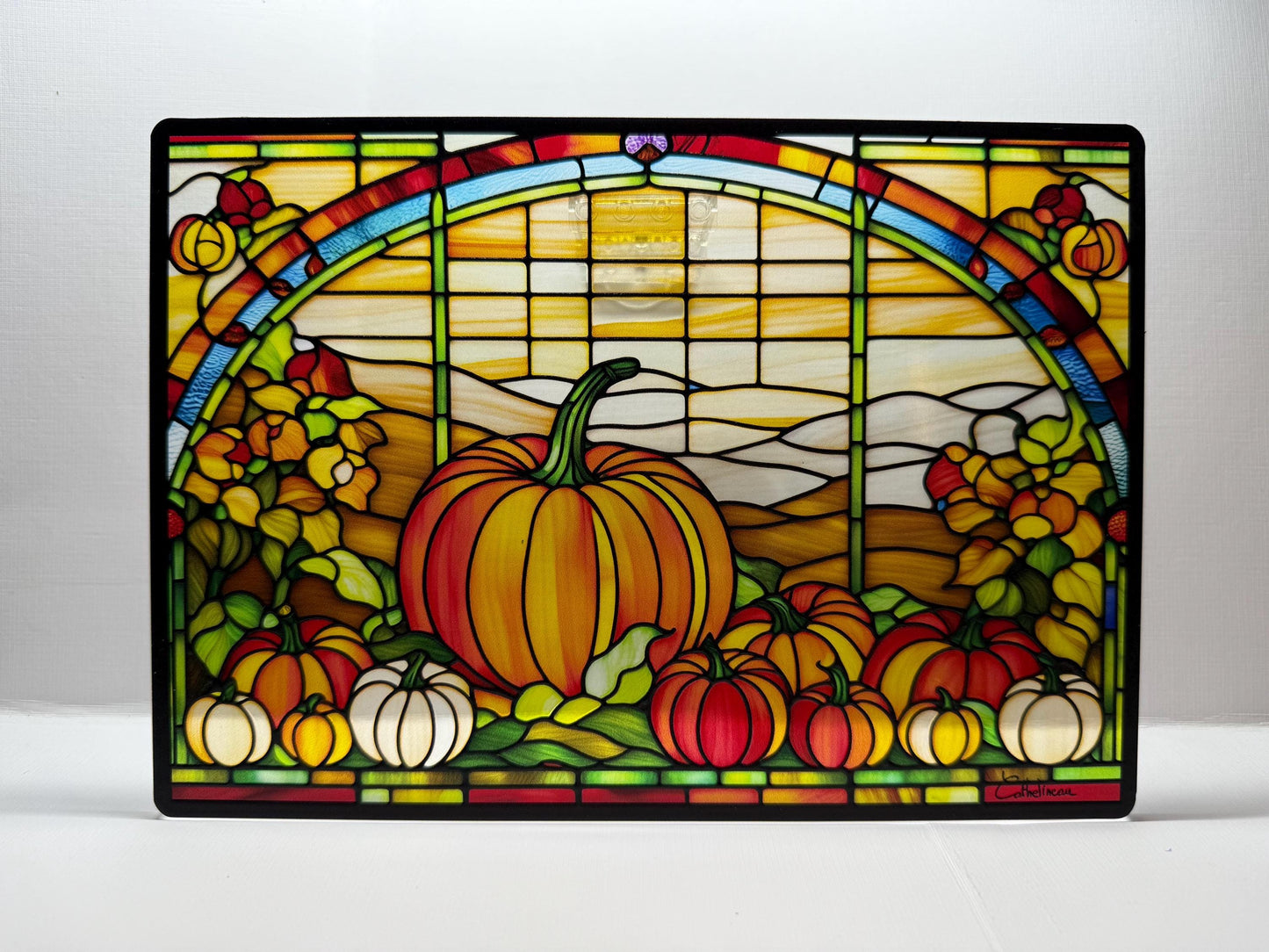 Vitrail Citrouilles 210x148mm – Décoration vitre Automnale – Art Halloween