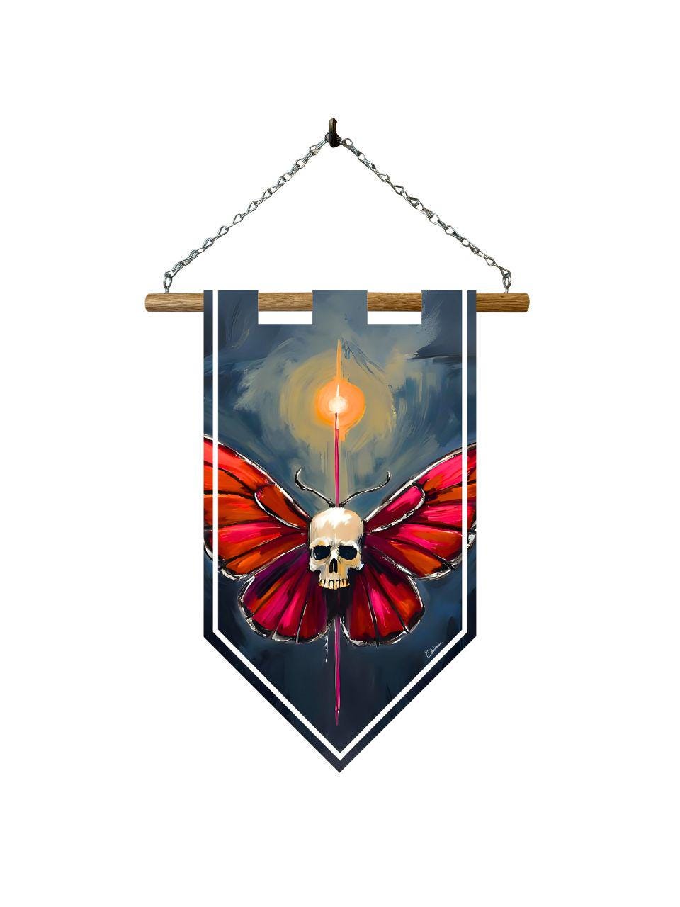Étendard papillon crâne – Bannière murale toile 510g/m2 – Déco murale gothique et fantasy
