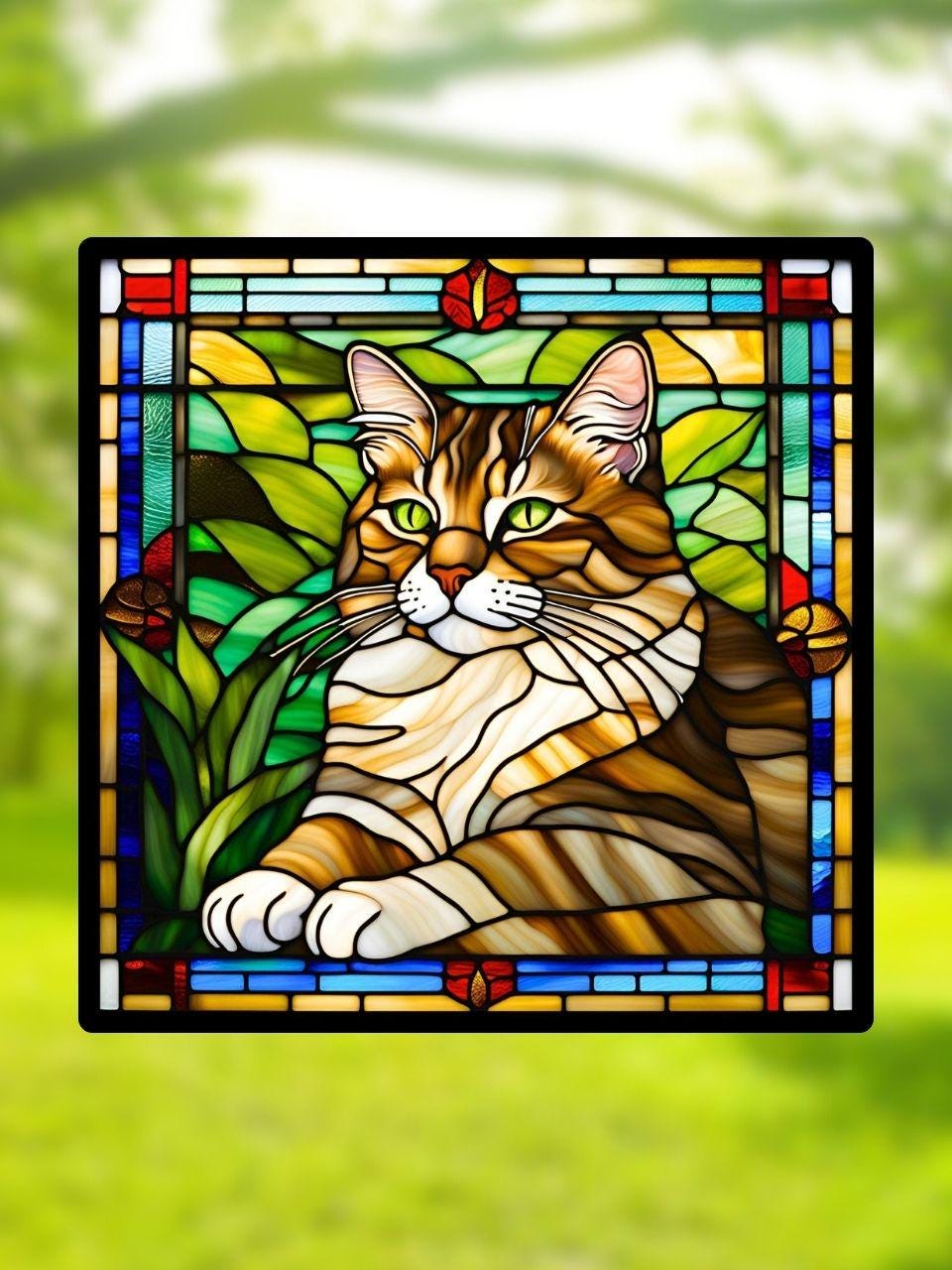 Vitrail Chat et Patounes – Décoration de Vitre Féline – Cadeau Original pour Amoureux des Chats