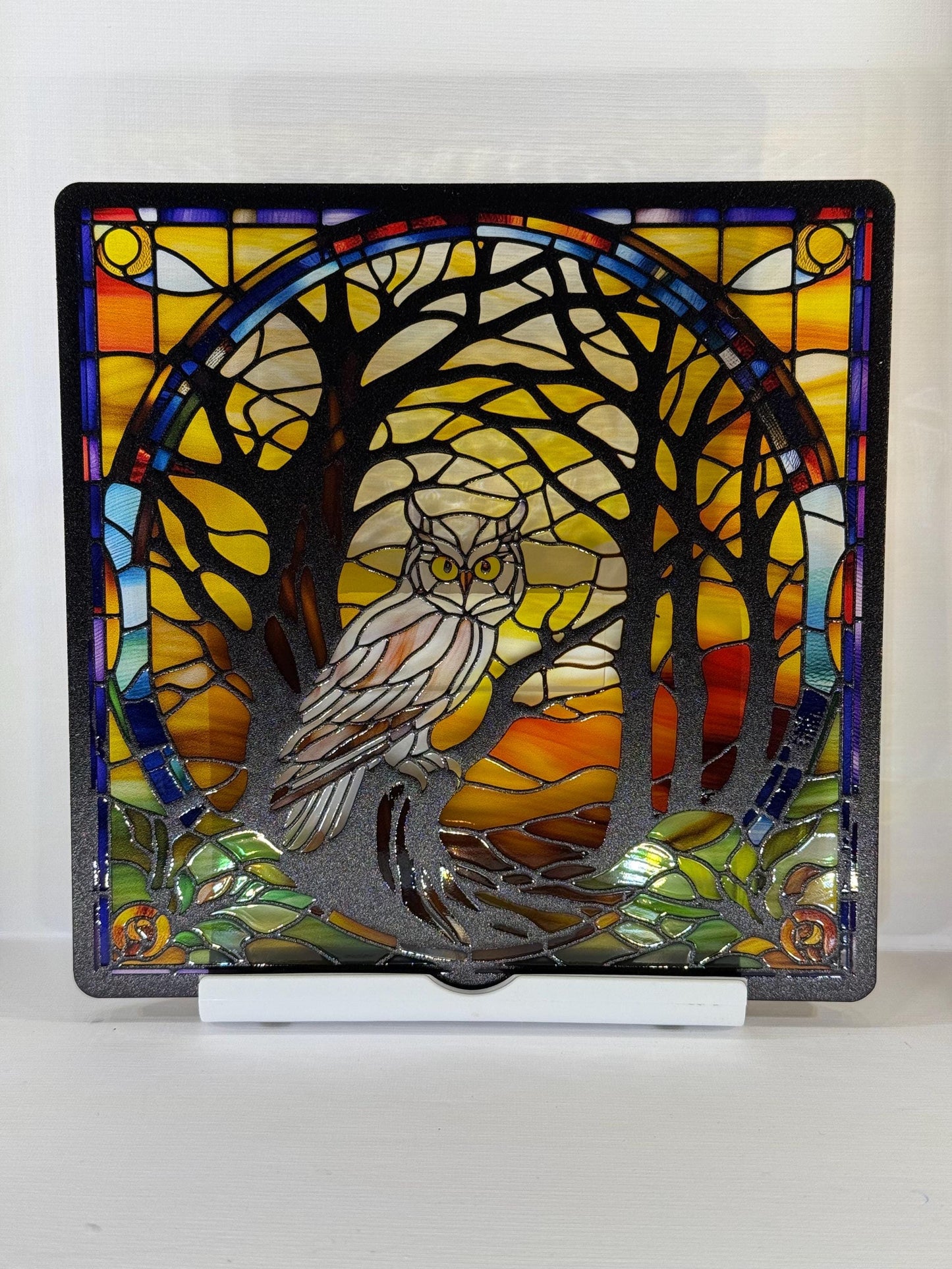Vitrail Chouette d’Halloween – Décoration de Vitre Envoûtante – Cadeau Original pour Passionnés de l’Univers Mystique