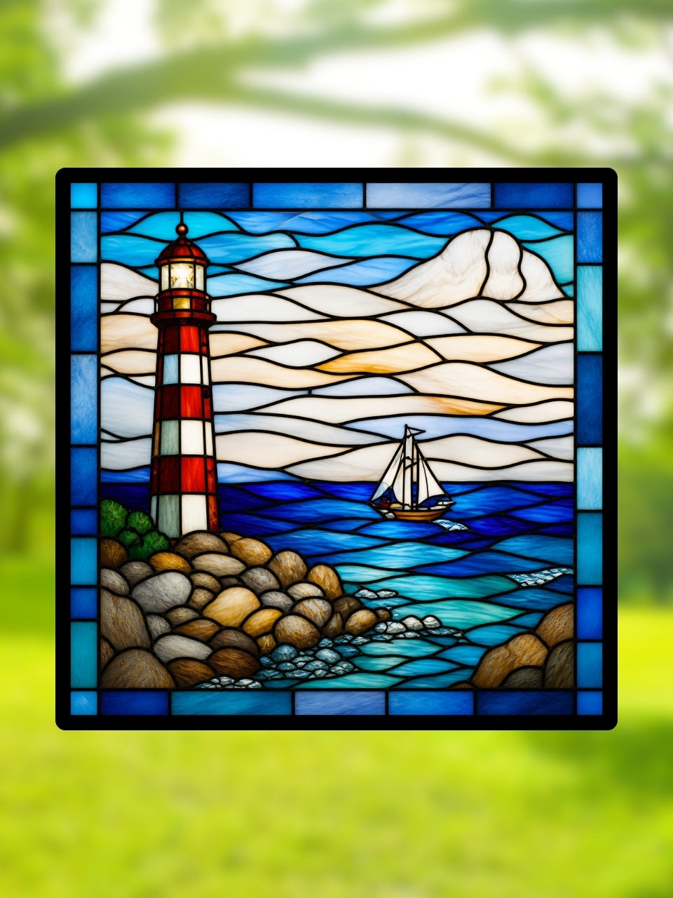 Vitrail Phare – Décoration bord de mer bateau océan vitrail lumineux