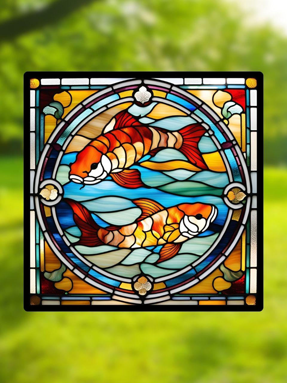 Vitrail Les Carpes – Décoration de Vitre Inspirée de la Nature – Cadeau Original pour Amoureux des Poissons