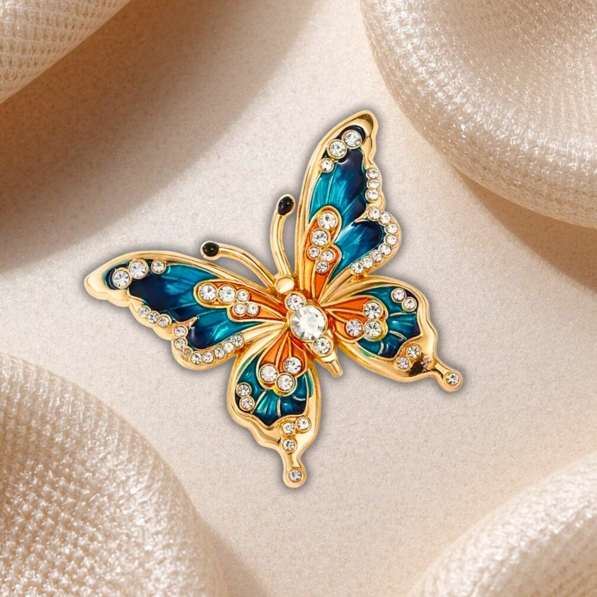 Broche Papillon Bleu et Doré – Bijou Élégant et Lumineux