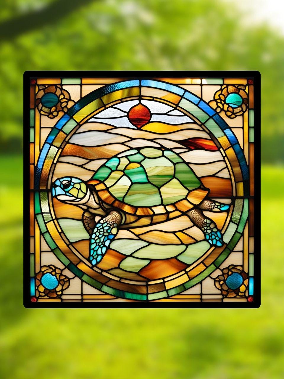 Vitrail La Tortue – Décoration de Vitre – Cadeau Original pour Amoureux des Tortues