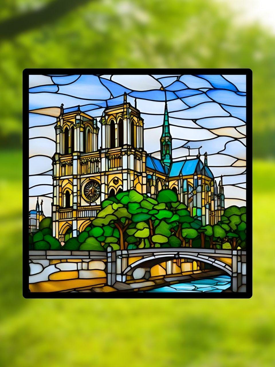 Vitrail Notre-Dame – Cathédrale et Seine coloré