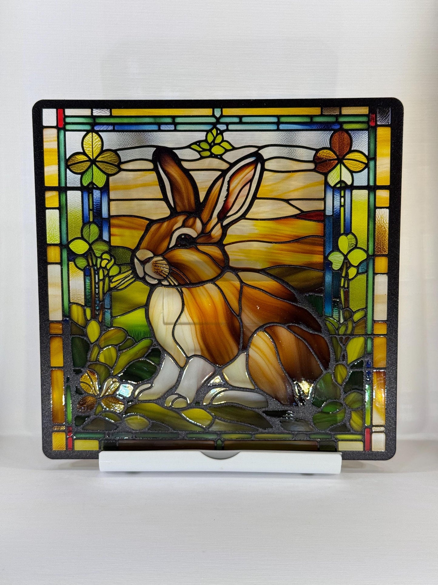 Vitrail Le Lapin Brun – Décoration de Vitre Animalière – Cadeau Original pour Amoureux des Lapins