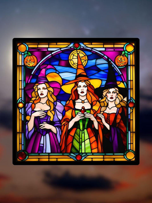 Vitrail Sorcières d’Halloween – Décoration de Vitre Envoûtante – Cadeau Original pour Passionnés de Magie et de Sorcellerie