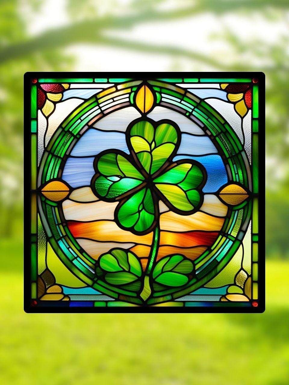 Vitrail Trèfle à Quatre Feuilles – Décoration de Vitre Porte-Bonheur – Cadeau Chance
