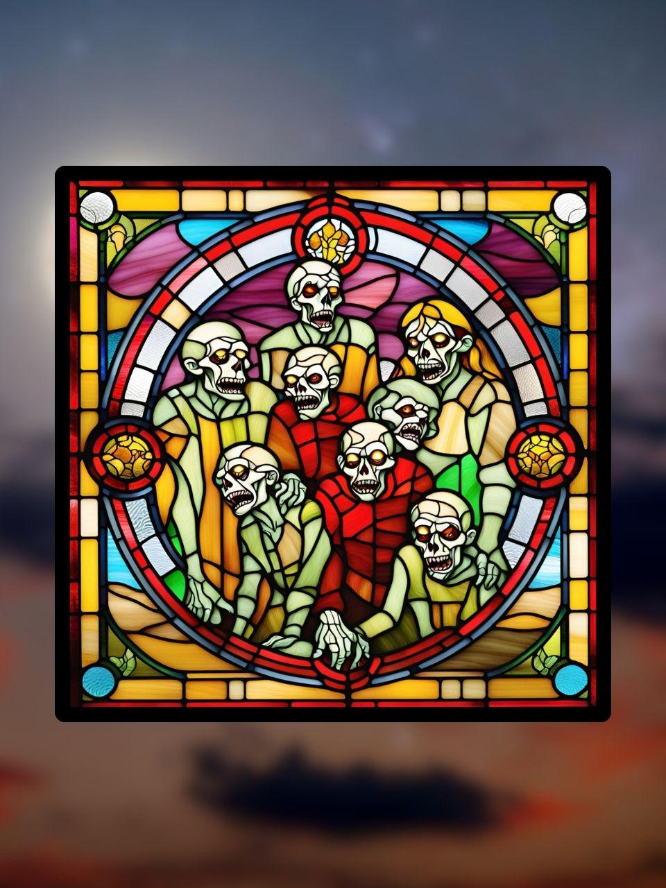 Vitrail Zombies d’Halloween – Décoration de Vitre Macabre – Cadeau Original pour Passionnés de l’Univers Horreur