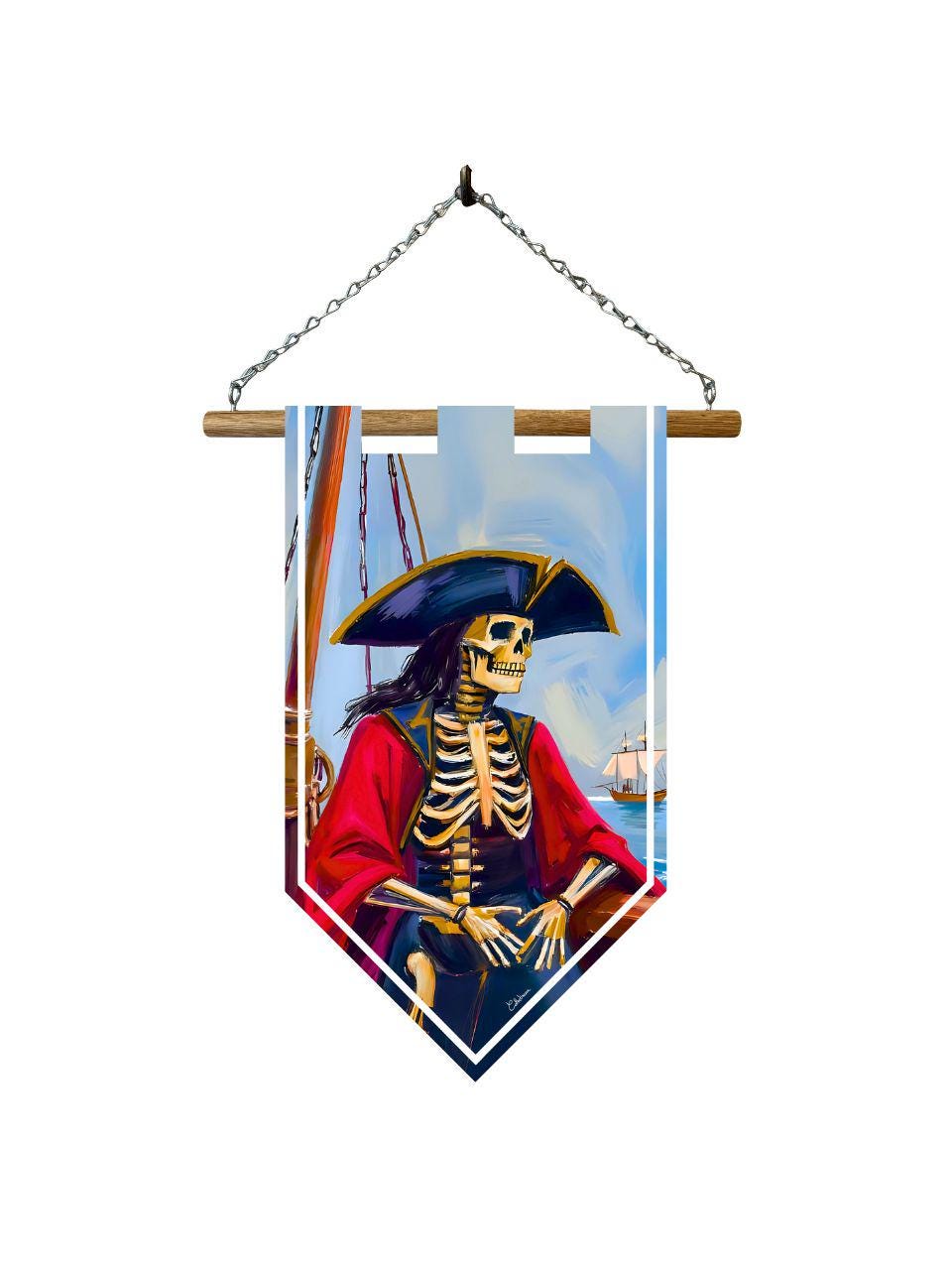 Étendard pirate squelette – Bannière murale toile 510g/m2 – Déco murale thème marin et bateau
